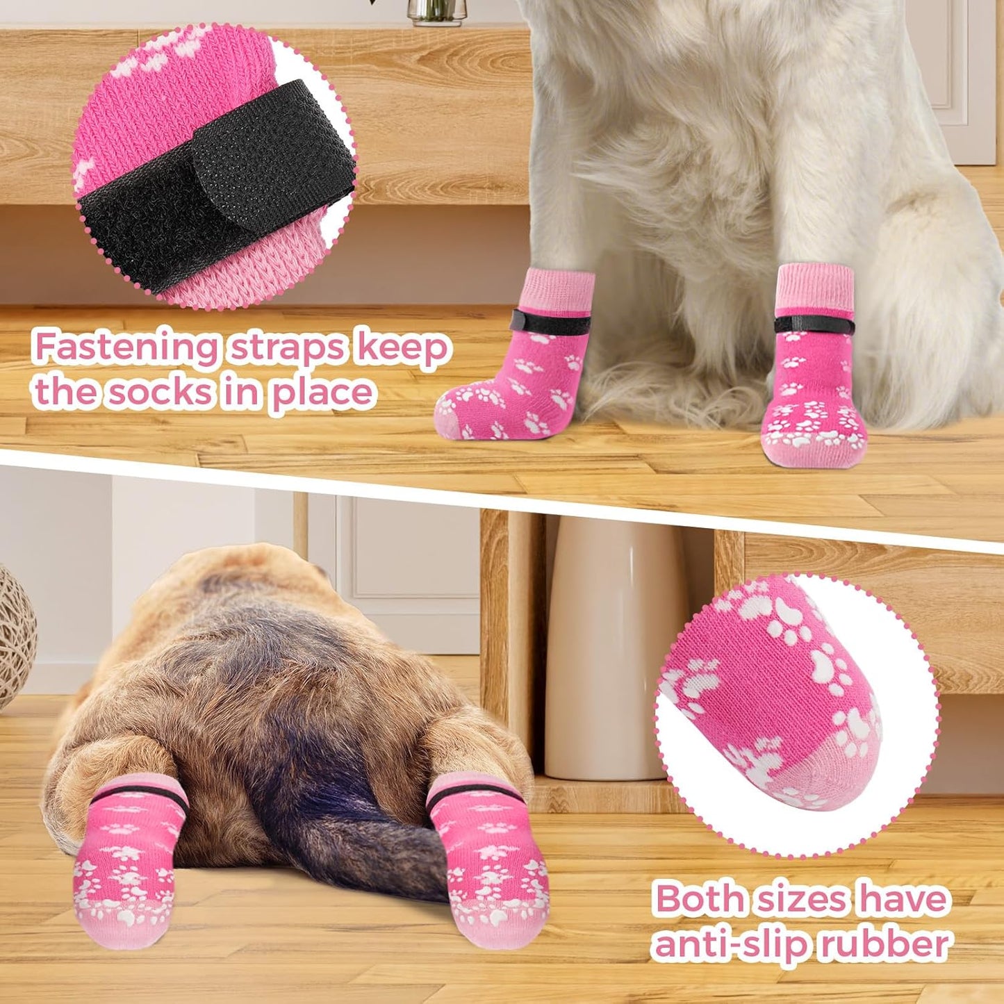Non-Slip Dog Socks Prevent Licking Paws,Socks for Senior Dogs Walk on Hardwood Floor,Dog Grippers with Strong Traction,Dog Essentials,Pink 2 Pairs,L