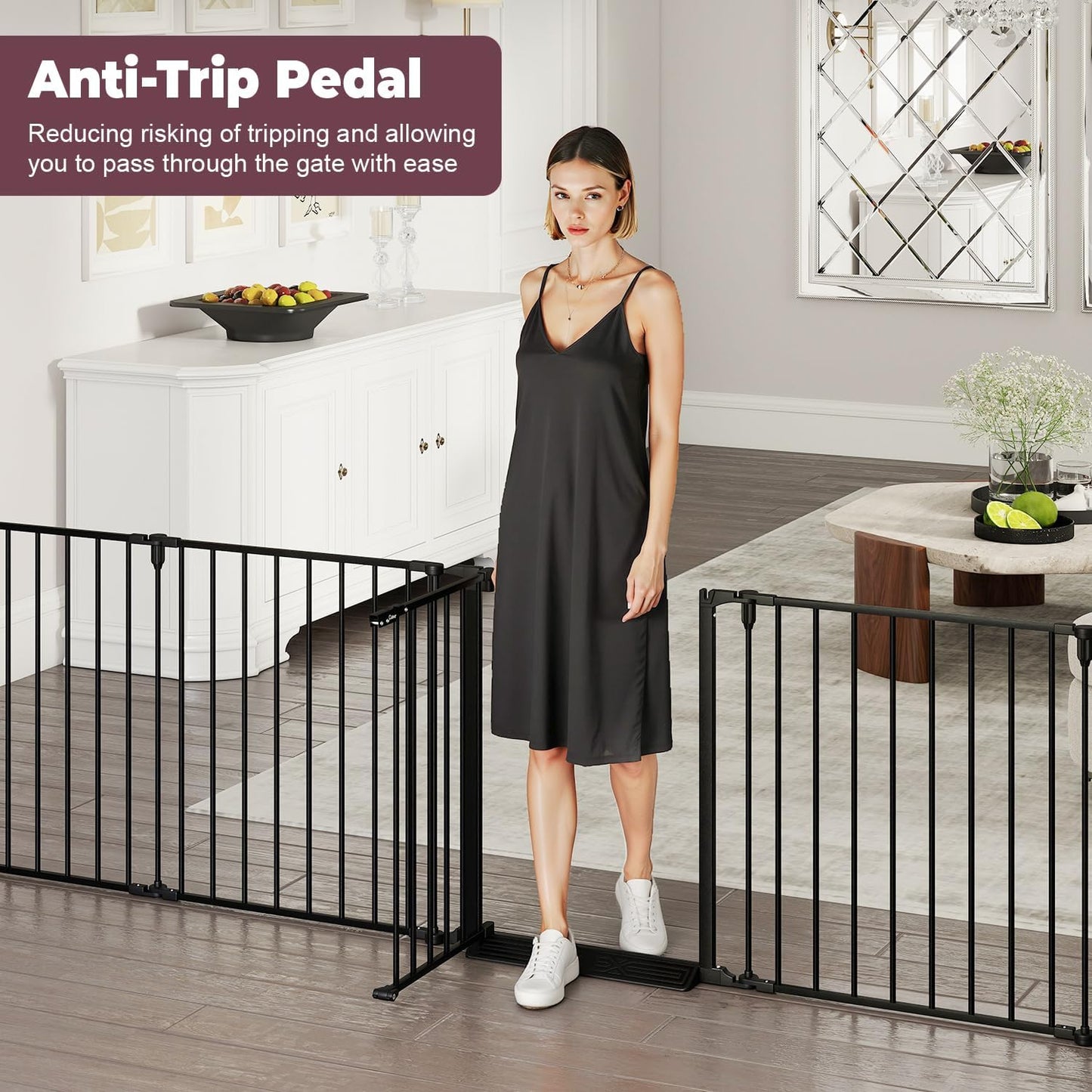 190" Extra Wide Baby Gate Playpen, Adjustable Baby Fence Play Yard, Long Dog Gates Indoor for Stair Doorway Fireplace, Large Child Gate for Toddler Kid Pet, Family Essentials Safty Gate, Black