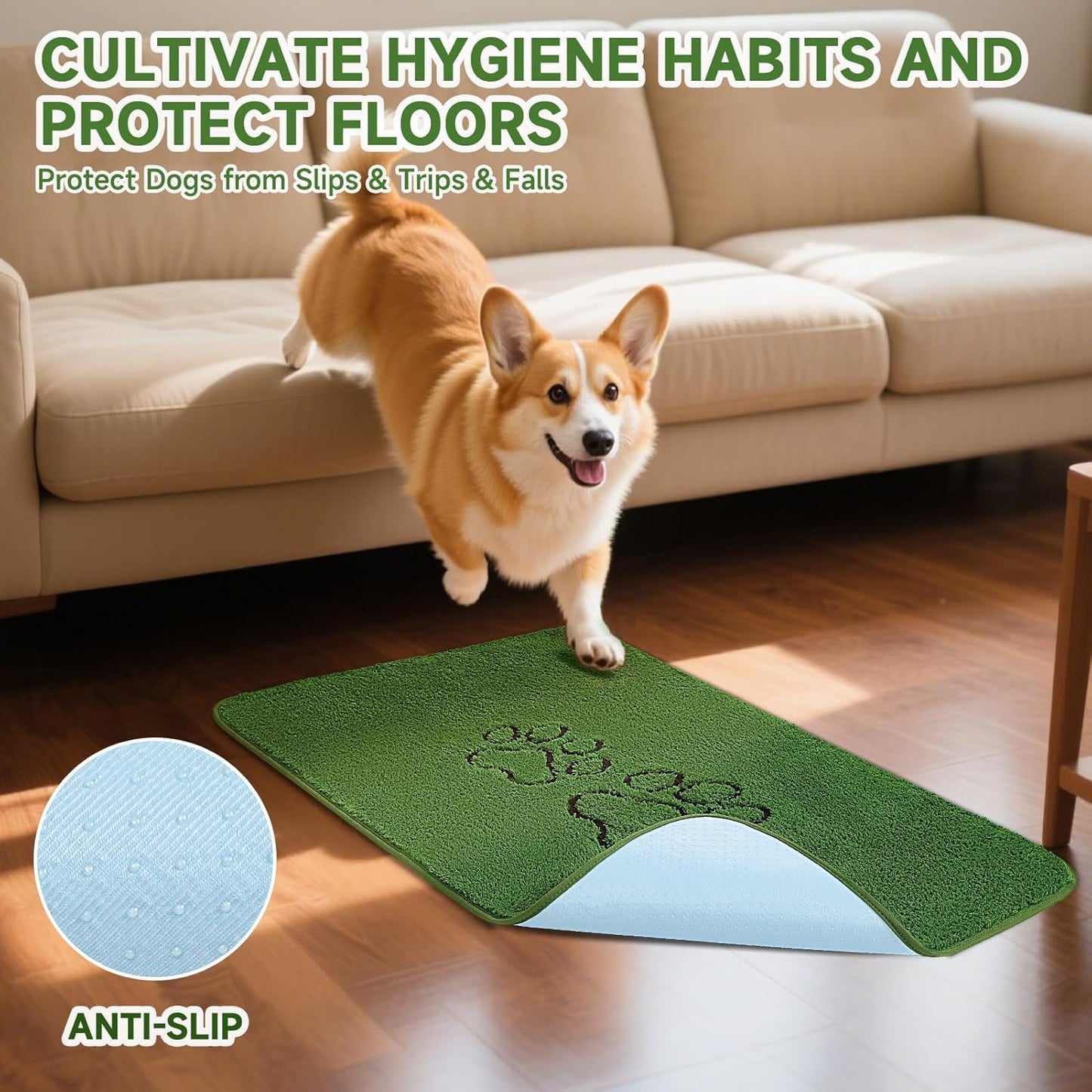 Homimp Washable Pee Pads for Dogs, 2 Pack Super Absorbent Reusable Puppy Pads, Green Long Wool Fake Grass for Potty Training, Upgrade Non-Slip and Leak-Proof,Floor, Couch, Bed, and Crate,Green 18"×24"