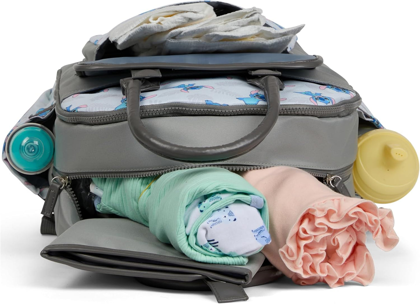 Disney Diaper Bag Backpack with Changing Pad Stich – 16” Nylon Baby Bag for Parents, Insulated Bottle Holders, Multiple Storage Pockets