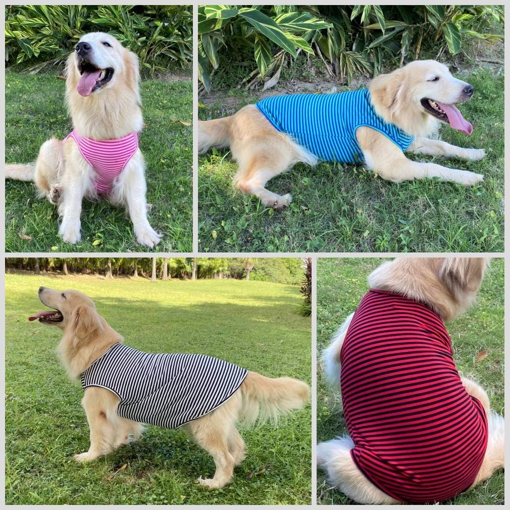 Dog Shirts Cotton Striped T-Shirts, Breathable Basic Vest for Puppy and Cat, Super Soft Stretchable Doggy Tee Tank Top Sleeveless, Fashion & Cute Color for Boys and Girls (XXXL, Black+Red)