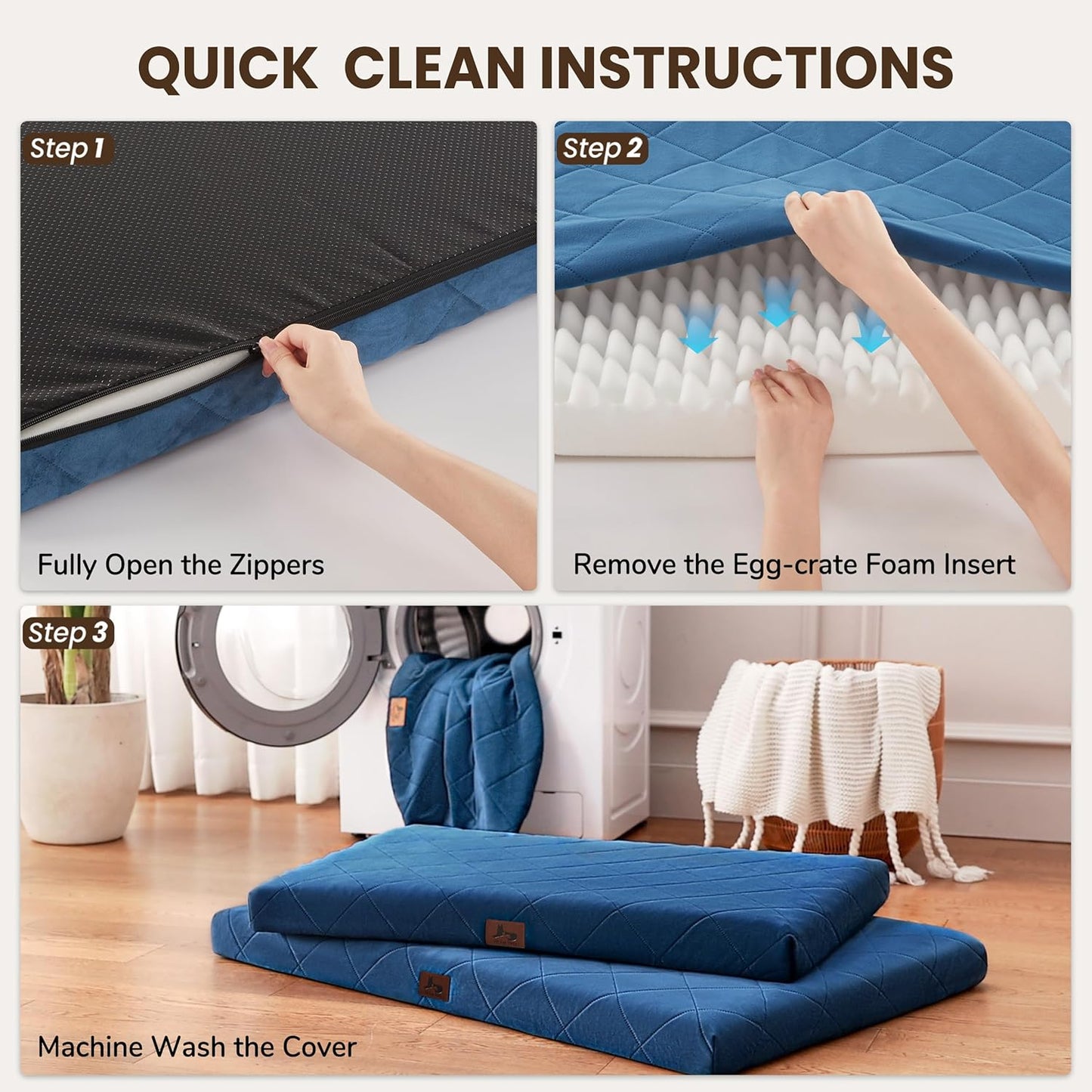 Orthopedic Dog Bed Mat Large Medium Sized Dogs, Waterproof Dog Crate Bed with Removable Cover, Washable Pet Bed with Egg Crate Foam, 35"x22", NOT Chewproof