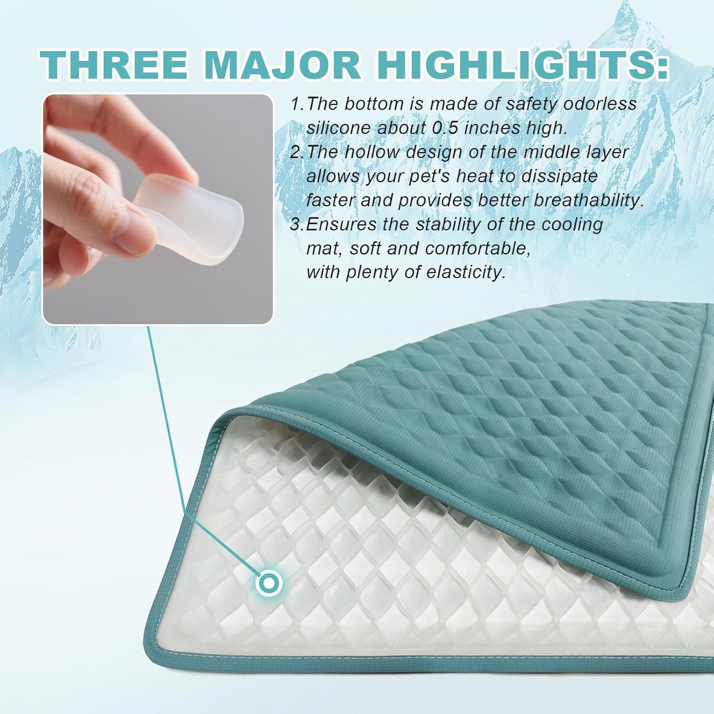 Newly Upgraded Dog Cooling Mat 34x23 in,Ice Breathable Fabric, Solid Silicone Honeycomb Heat Dissipation Structure, Long-Lasting Coolness Cooling Mat for Dogs(Q-Max>0.5) Washable& Non-Toxic
