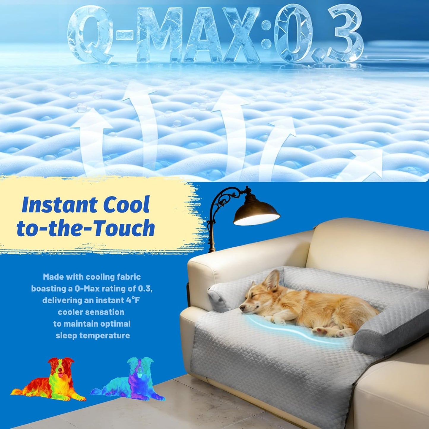 Cooling Dog Bed, Washable Cooling Mat for Large Dogs with Removable Cover, Self Cooling Couch Cover for Dog, Non-Slip Dog Couch Bed, 35x31 Inch, Grey