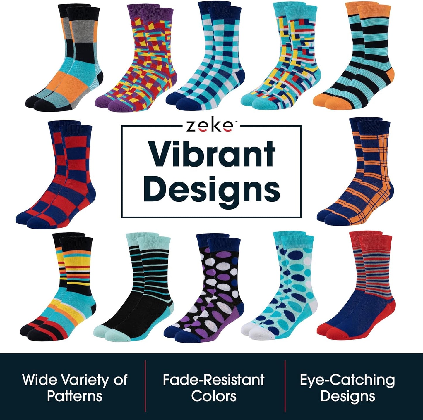 ZEKE Funny Dress Socks for Men - Funky Mens Crazy Socks - Cool Colorful Patterned Fun Socks for Men