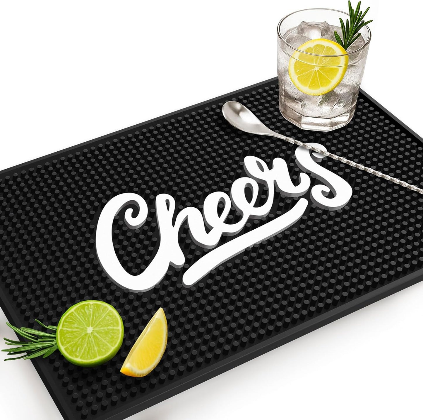 Cheers Bar Mat – Heavy Duty 18"x12" Rubber Bar Mats for Countertop, Non-Slip Bartender & Spill Mat for Home Bar, Cocktail Service & Bar Cart
