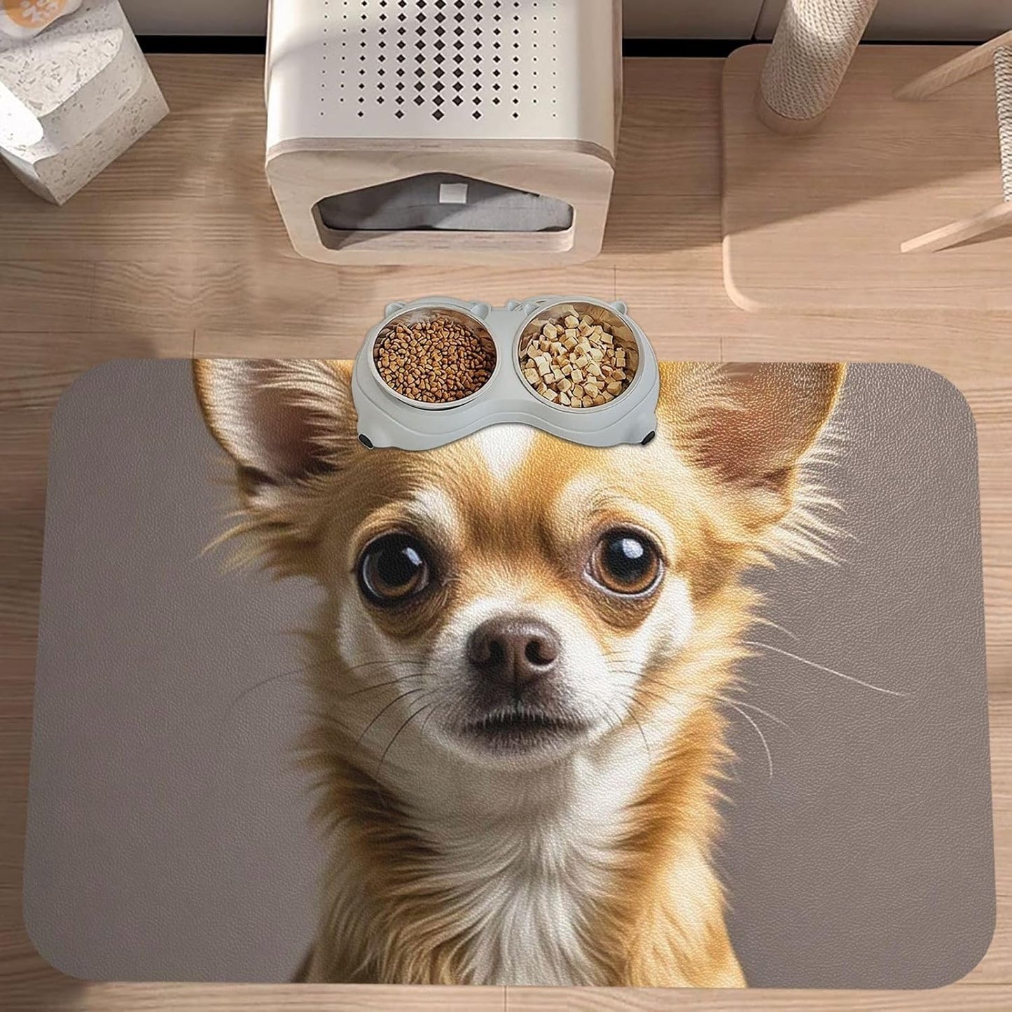 Pet Feeding Mat Leather Dog Food Mat Waterproof Pet Tablecloth Cute Chihuahua Pet Placemat for Dogs Absorbent Dog Bowl Mat Anti-Slip Dogs Mats for Food and Water