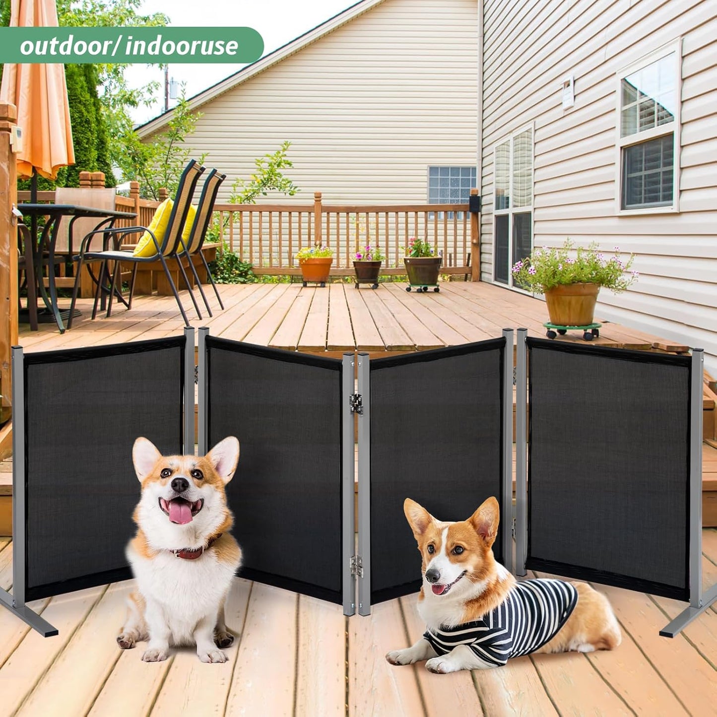 RANTILA 4 Panel Indoor Foldable Dog Fence Freestanding Dog Gate for Stairs, Hallways, or Doorways for Small Dogs- 68 X 24 Inch, Black, Need Assembly