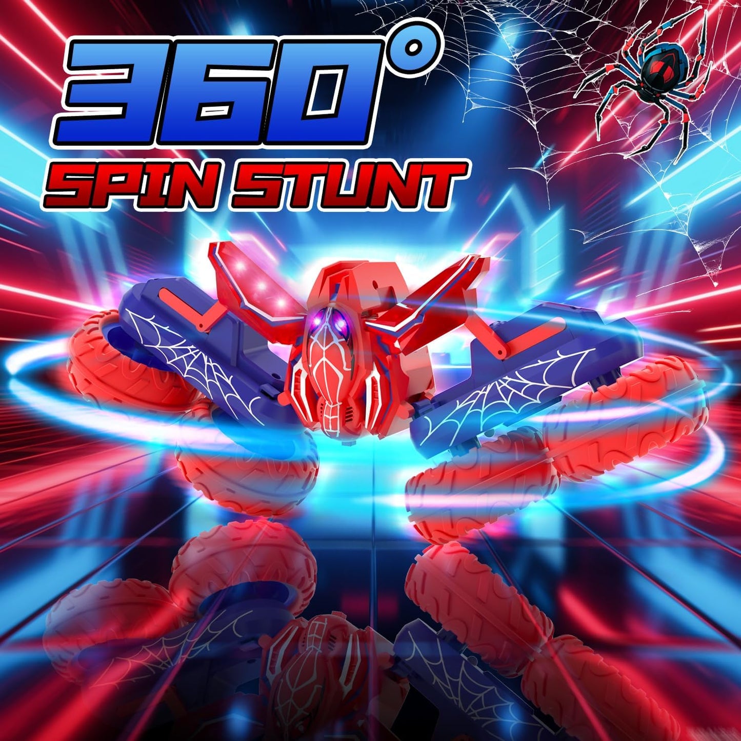 Spider Remote Control Cars for Boys 4-7, 360° Spinning RC Stunt Car with 2 Batteries Cool Lights Toys Birthday Gift for Boys 4 5 6 7 8 9 10 11 12 Year Old