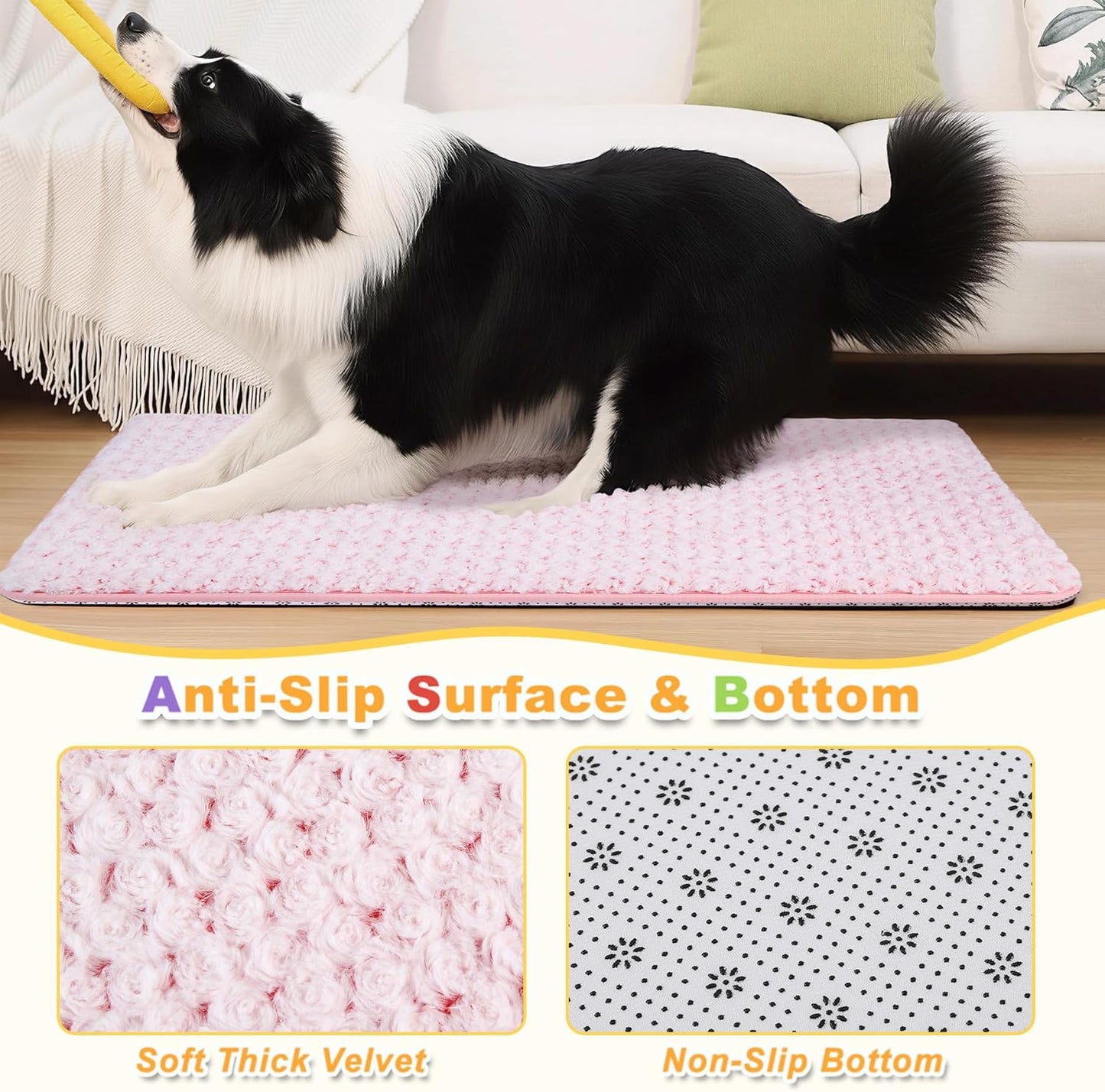 Small Dog Bed for Crate High Resilience Foam Crate Pad Mat for Medium Dogs Washable Anti-Slip,23" x 17", Pink