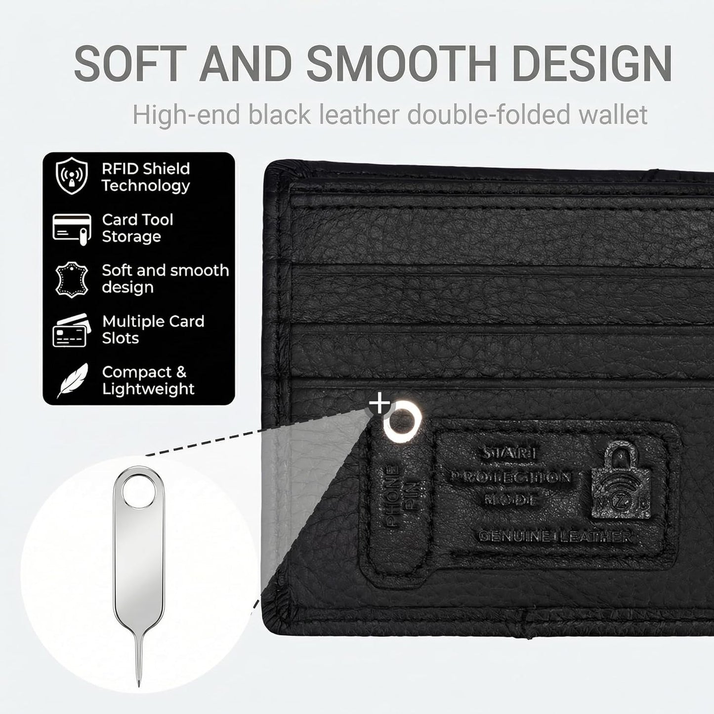 Soft leather Wallet Men,Classic Bifold Wallet, RFID Blocking, 7 Card Slots, Multiple Compartments, It is equipped with 1 coin pocket. (Jet Black)