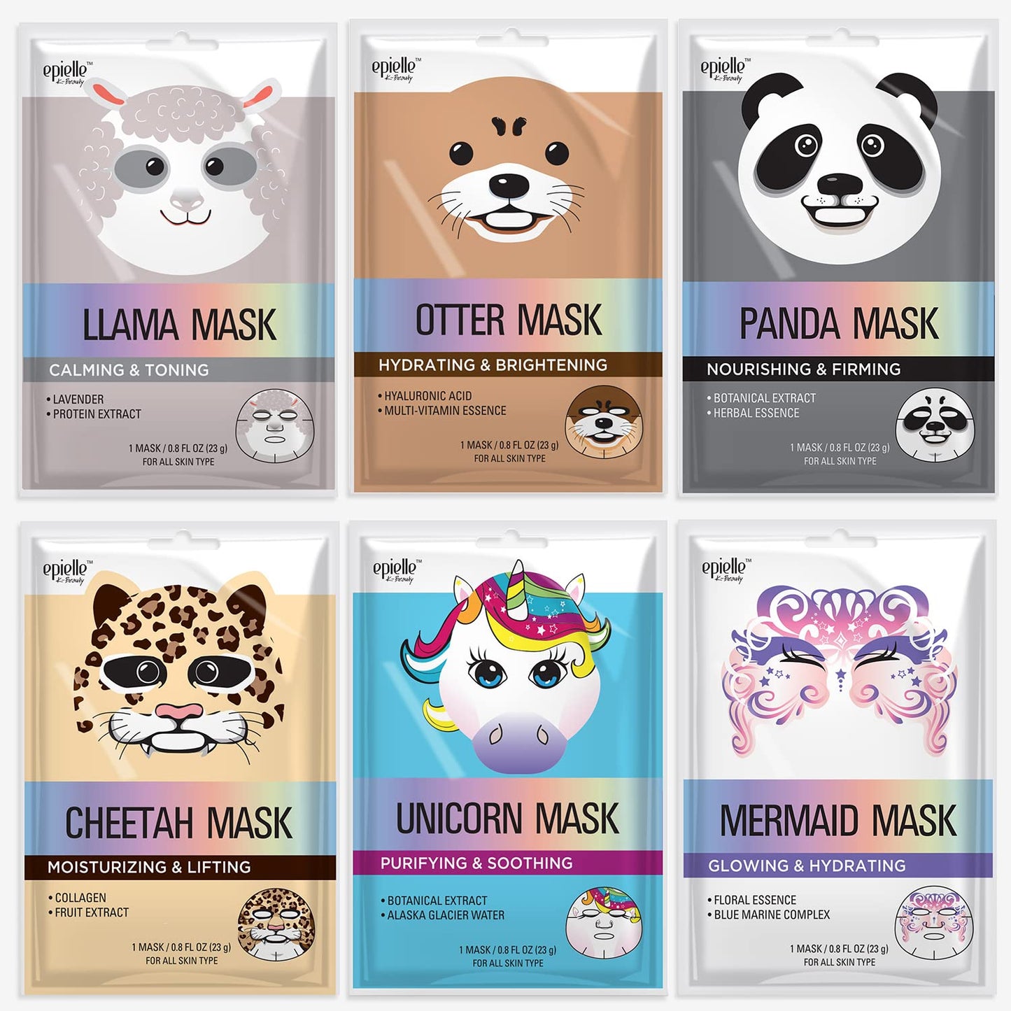 Epielle Character Face Mask Mystical Safari 6 Pack, Fun & Effective Korean Skin Care, Spa Party Favors, Easter Basket Stuffers, Birthday Gifts for Women, Self Care Gifts