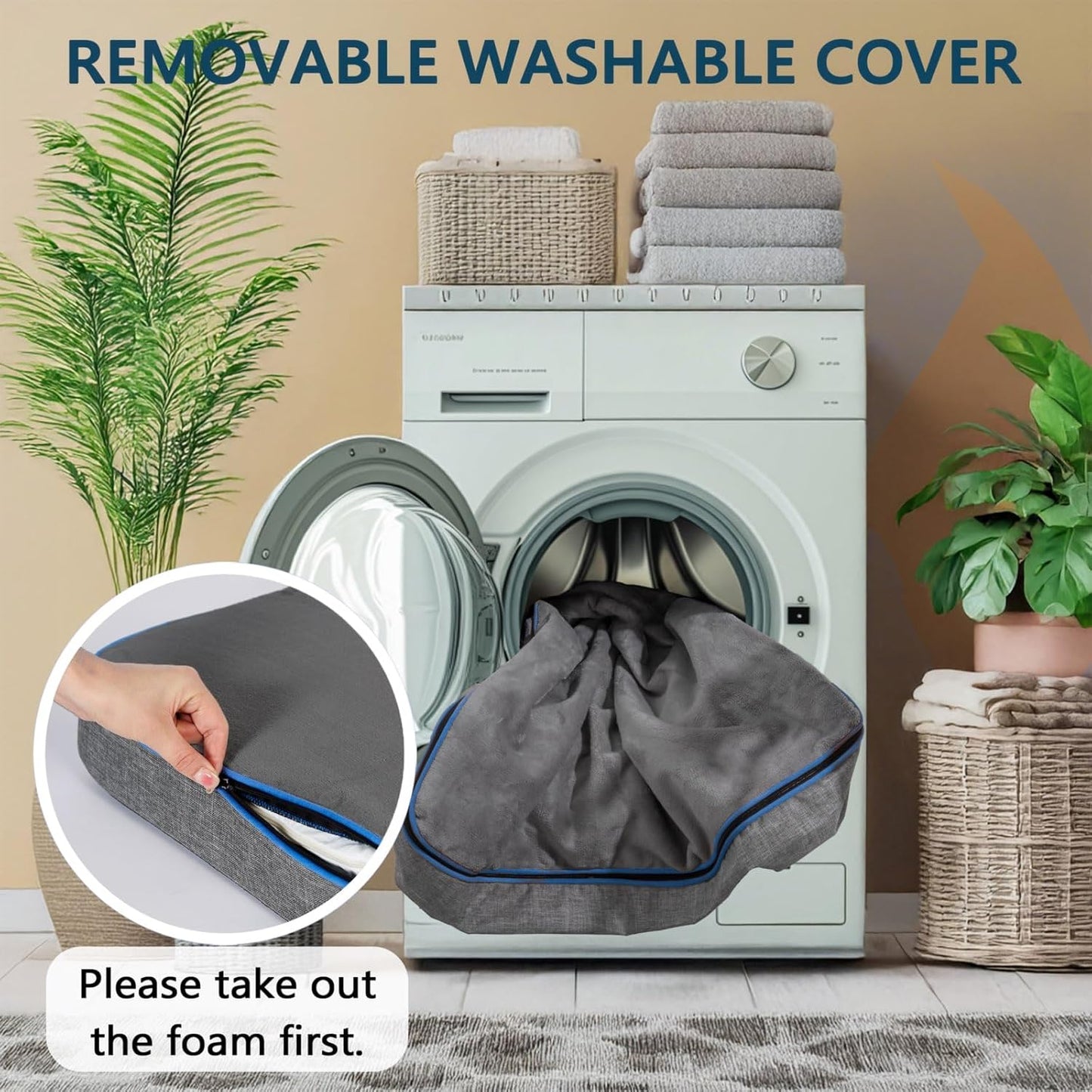 LIROCE Washable Dog Bed Cover Replacement, XXL Wrap-Around Zipper Cover for Orthopedic Memory Faom Dog Bed (48x30x6 inches), Dark Grey