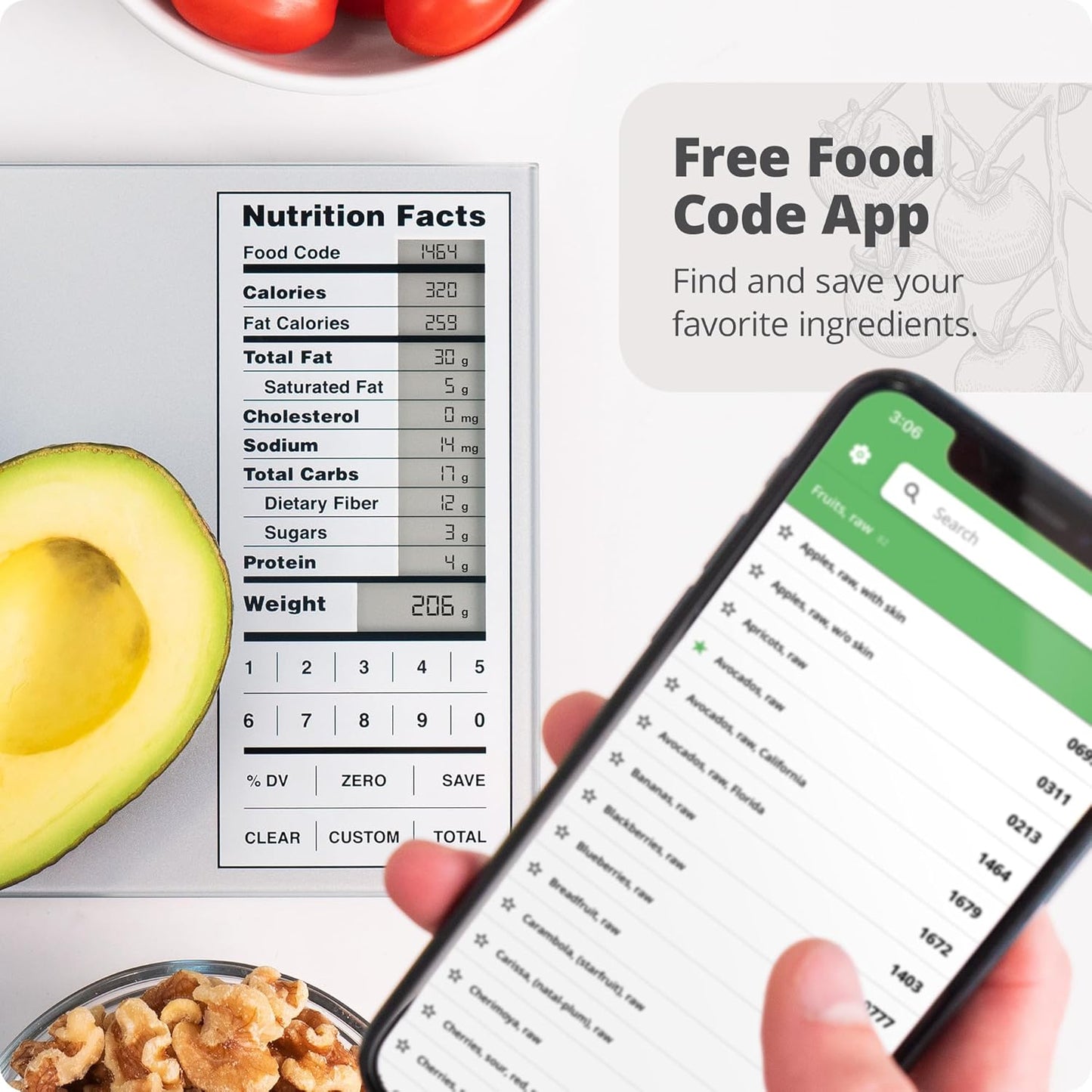 Greater Goods Nutrition Food Scale for Meal Planning and Portion Control with Food Code Booklet & App (Non-Connected, Non-Backlit Model)