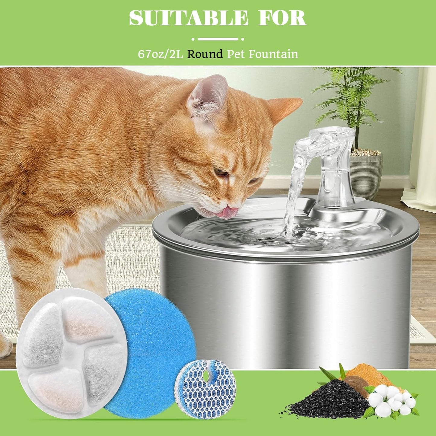4 Pack Cat Water Fountain Filters, Triple Cycle Filtration System Pet Cat Fountain Filter Replacement for TBC PET TF001 88oz/2.6L Automatic Cat Fountain