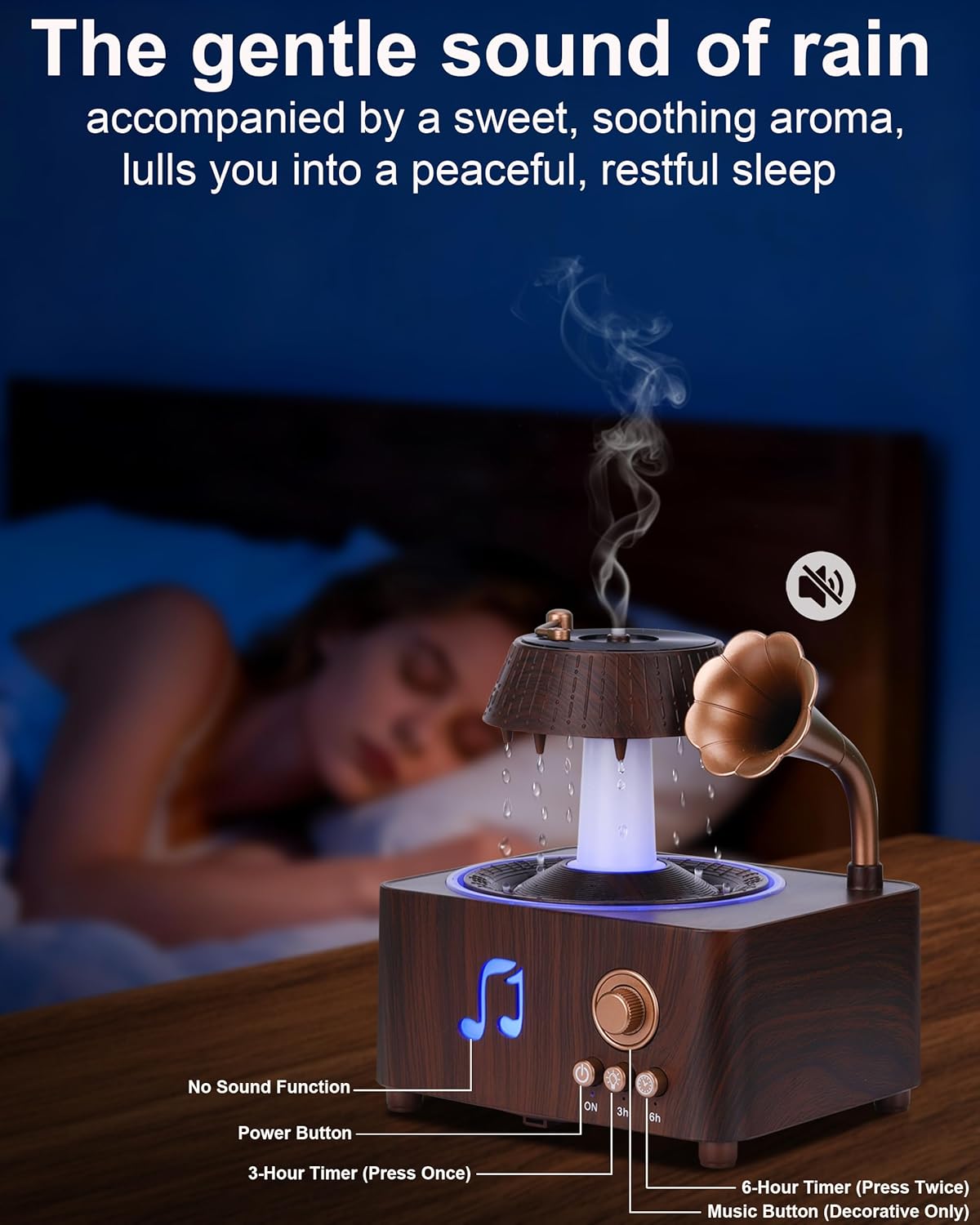 Essential Oil Diffuser, Humidifiers For Bedroom, 250ml Cool Mist Rain Diffuser, 7 Colors LED Ambient Light & Auto Shut-Off When Water Runs Out, for Office, Study Room, Yoga, Relaxation & Home