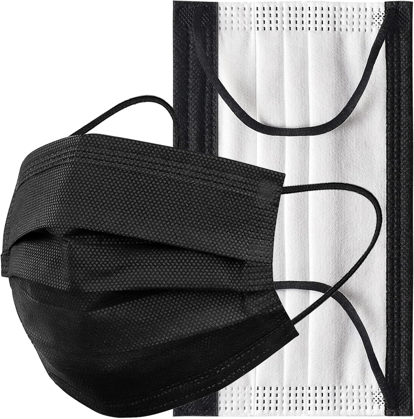 Disposable Face Masks 4 Layers, 2023 Upgraded 50PCS Black Mask with White Inside, Breathable Face Mask with Comfortable Wider Flat Elastic Ear Bands