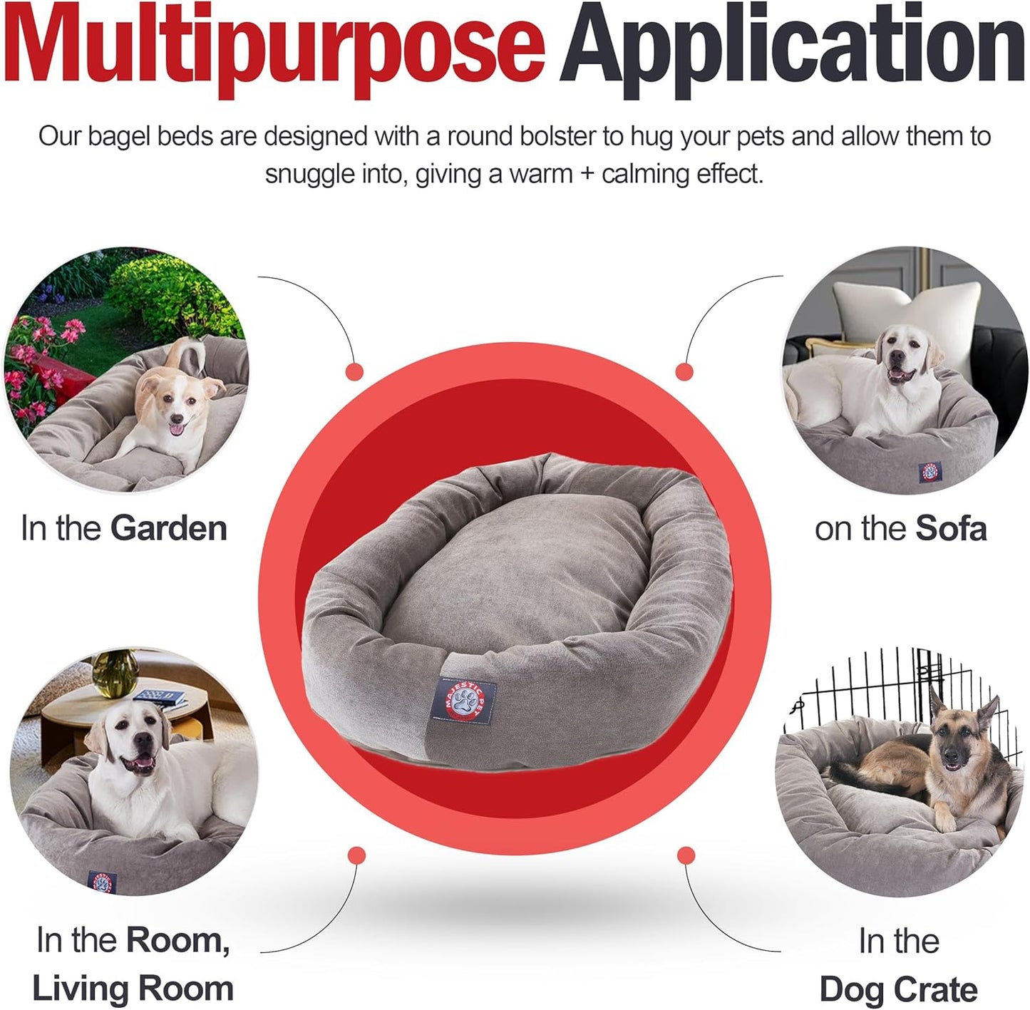 Majestic Pet 52 Inch Orthopedic Machine Washable Dog Bed for Large Sized Dogs, Waterproof Durable Donut Cushion with Spine Support, Calming Pet Bed Furniture Grade Crate Pad Mat