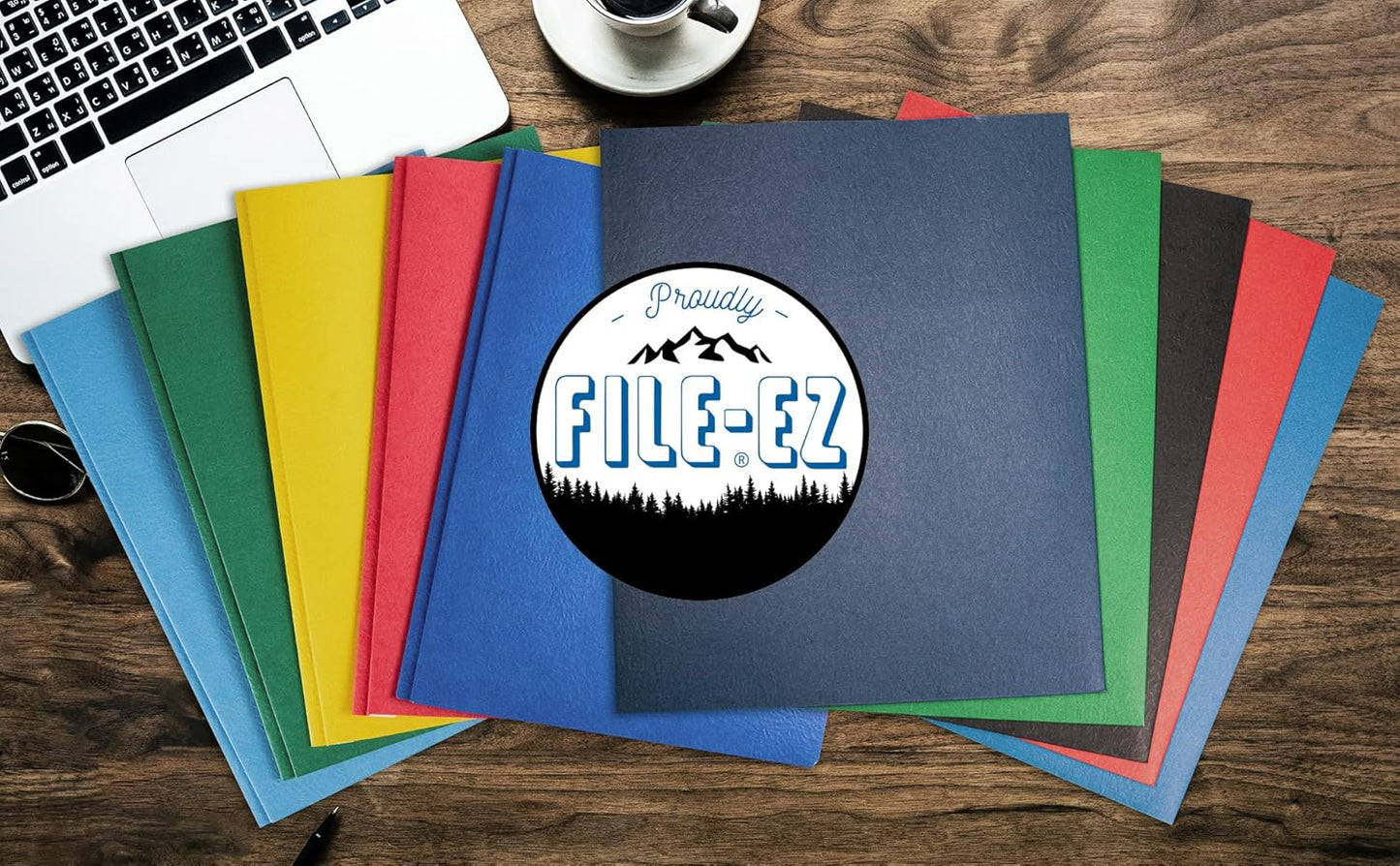 FILE-EZ Two-Pocket Folders with 3-Prong Fasteners, Assorted Colors, 25-Pack, Durable Textured Paper, Matte Finish, Letter Sheet Size (EZ-92500)
