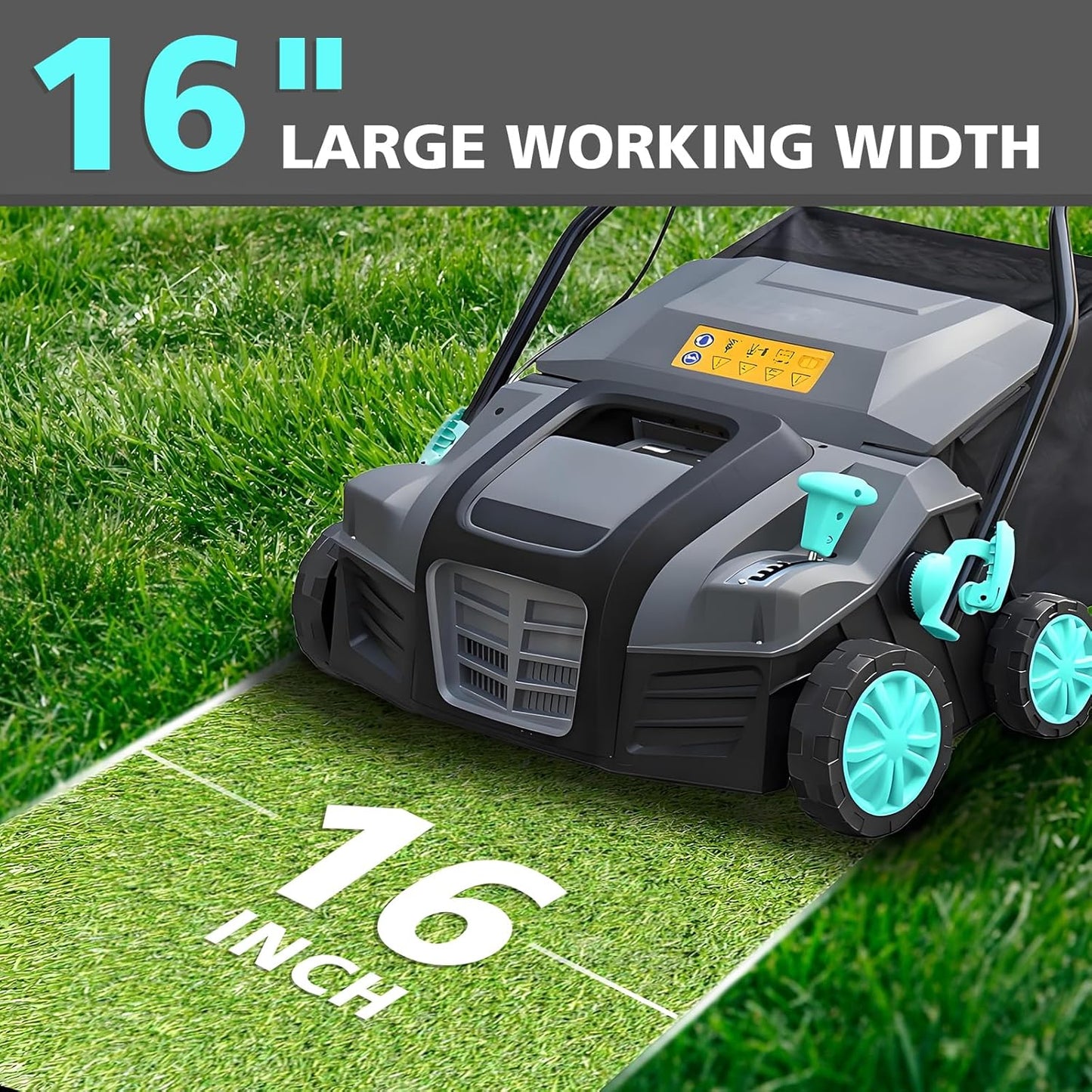 Lawn Dethatcher and Scarifier, 16-Inch 15-Amp 2-in-1 Electric Lawn Care Machine with 14.5-Gal Collection Bag & 5-Position Adjustment for Thatch Removal and Grass Revitalization - XSS16D