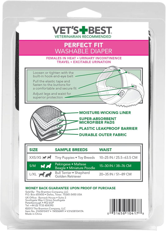 Vet's Best Washable Female Dog Diaper, Small/Medium, Waist 15"-30"