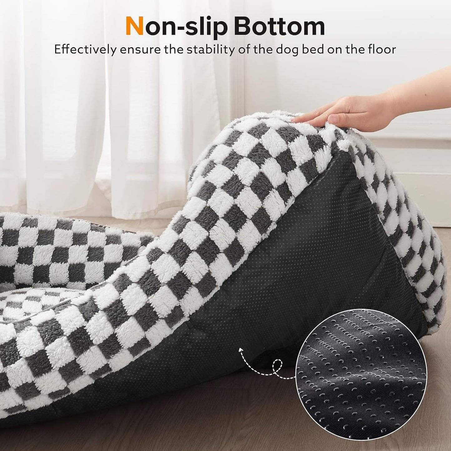 JOEJOY Dog Bed for Medium Small Dogs - Rectangle Orthopedic Dog Sofa Bed, Cute Modern Puppy Bed with Jacquard Shaggy Plush & Anti Slip Bottom, 25x21x8inches, Grey