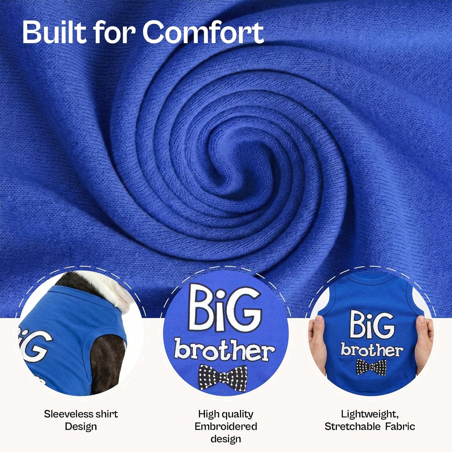 Parisian Pet Dog Shirt – 100% Cotton Shirts for Large Dogs – Blue Sleeveless Pet Clothes – Lightweight and Breathable Dog Apparel – Boy Big Brother Dogs Clothes - Stretchy Pet T Shirts