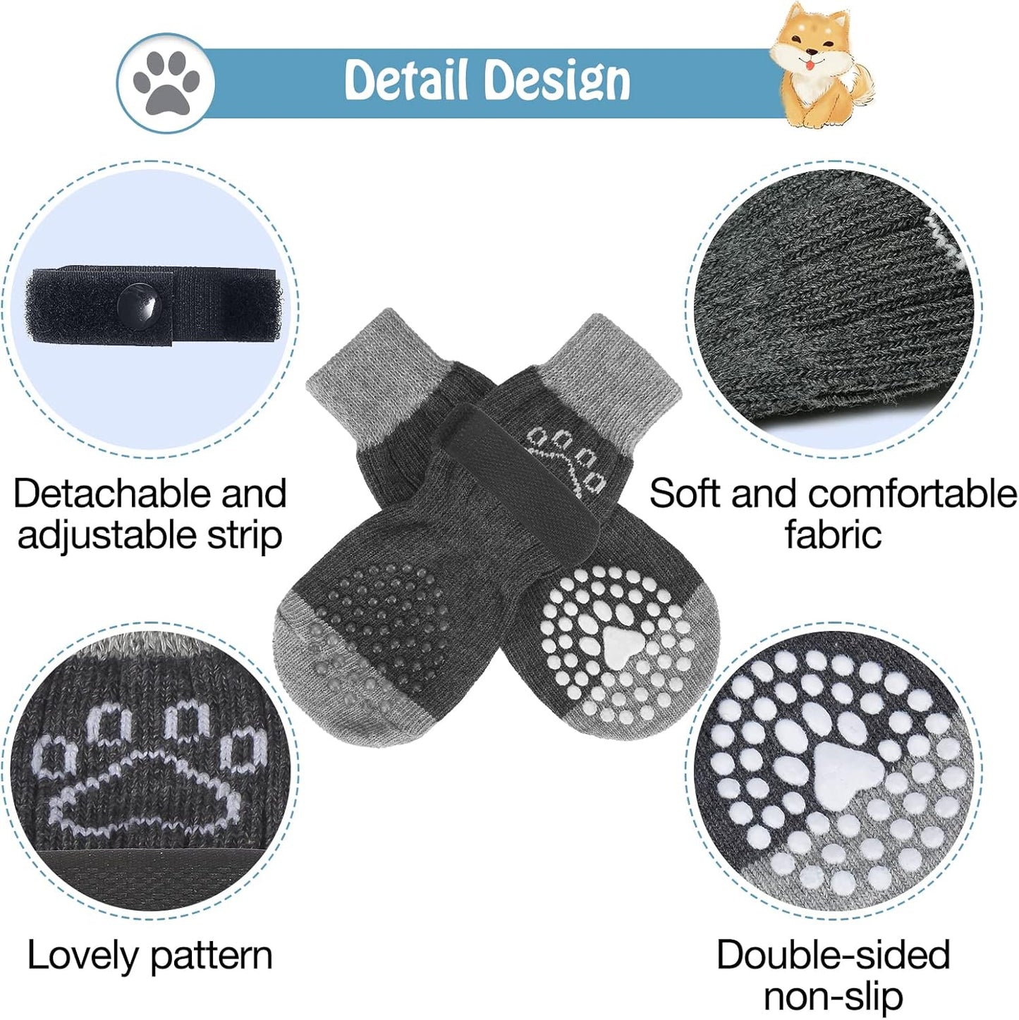 SCENEREAL 6Pcs Anti Slip Dog Socks to Prevent Licking Paws for Hot/Cold Pavement, Dog Grippy Socks for Hardwood Floors, Dog Shoes for Boots & Paw Protectors for Puppy Small Medium Large Senior Dogs