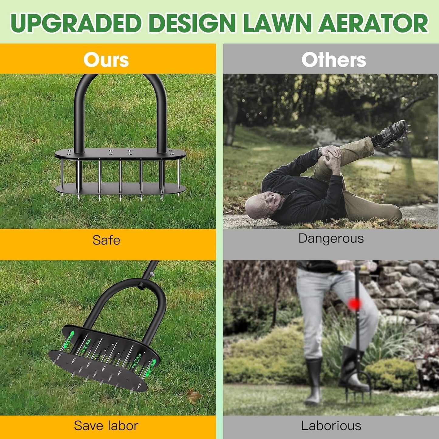 Lawn Aerator Automatic Dirt and Leaf Clean Design,Pre-Assembled 15 Iron Spikes Metal,Soil Lawn Aerating Tools for Yard Lawn and Garden, Lawn Aerator Spikes aerating Tool