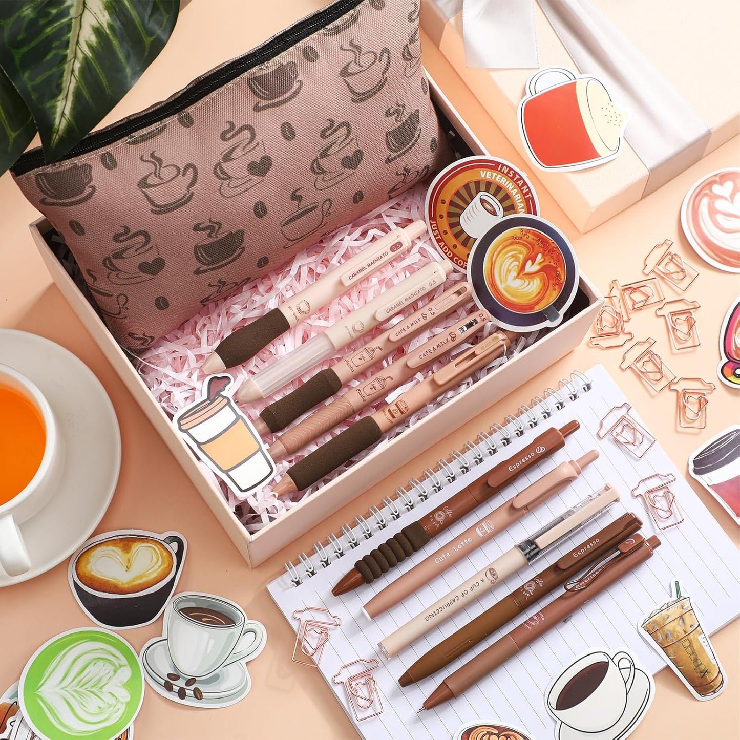Geyoga 71 Pcs Cute Coffee Pens Bulk for Coffee Lover Aesthetic Stationery Supplies Gel Ink Pens Retractable 0.5mm Fine Point Black Ink Kawaii Smooth Writing for Office Supplies