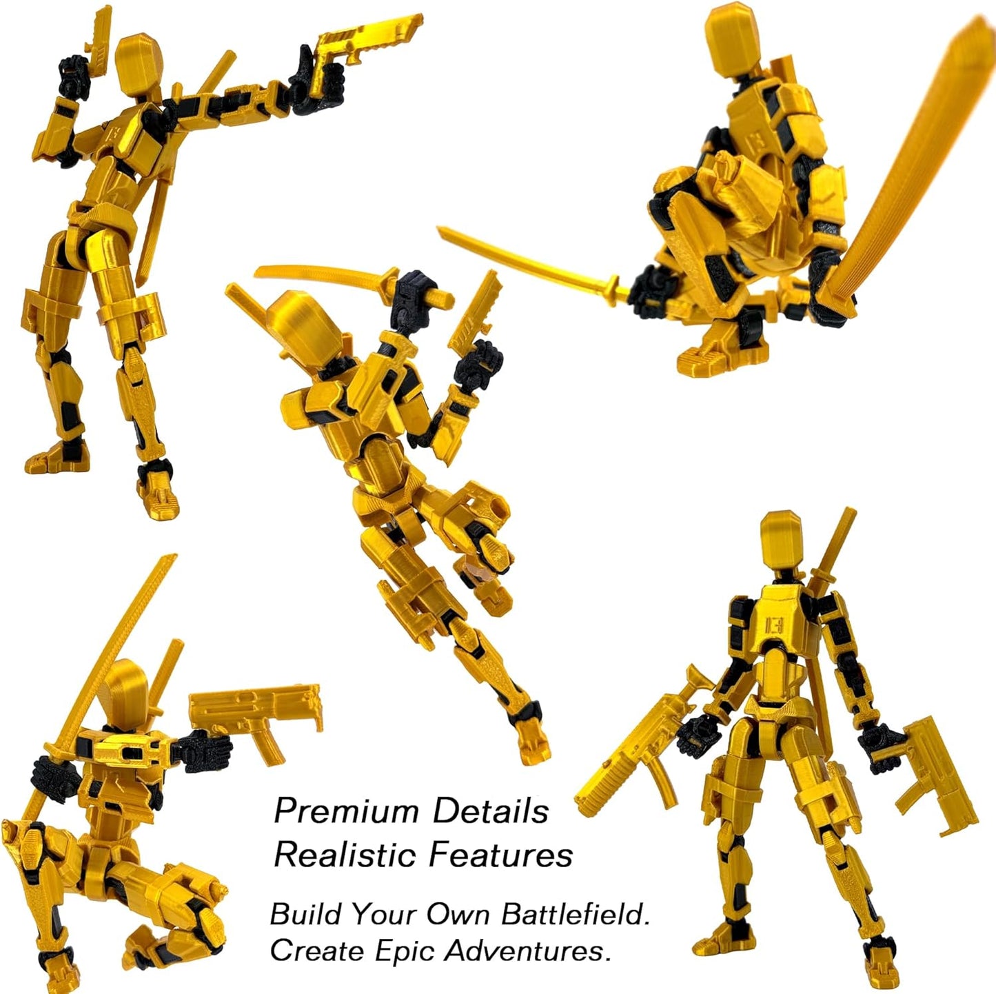 Gatling Gun T13 Titan 13 Action Figure Set【Assembled】, Robot Action Figure 3D Printed robo 13 Action Fidget Toys Dummy Figure Articulated, Lucky 13 for Collectors Desktop Decorations (Silver-Black)