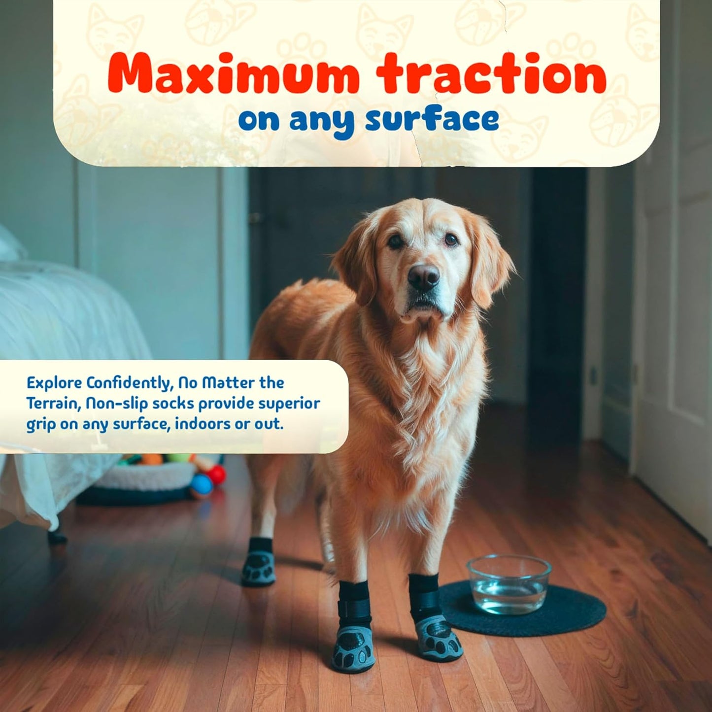 Dog Shoes, Booties, Boots & paw Protectors, Small, Medium and Large Size Dogs. Puppy Shoes for Summer hot Pavement, Snow, rain and Hiking. Anti-Slip Dog Socks for Hardwood Floors, no Lick (M)