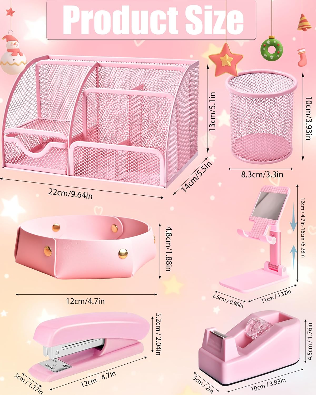 Pink Desk Accessories, 24Pcs Pink Office Supplies and Desk Organizers, with Tape Dispenser, Stapler, Staple Remover, Ect, Gift Box Packaging