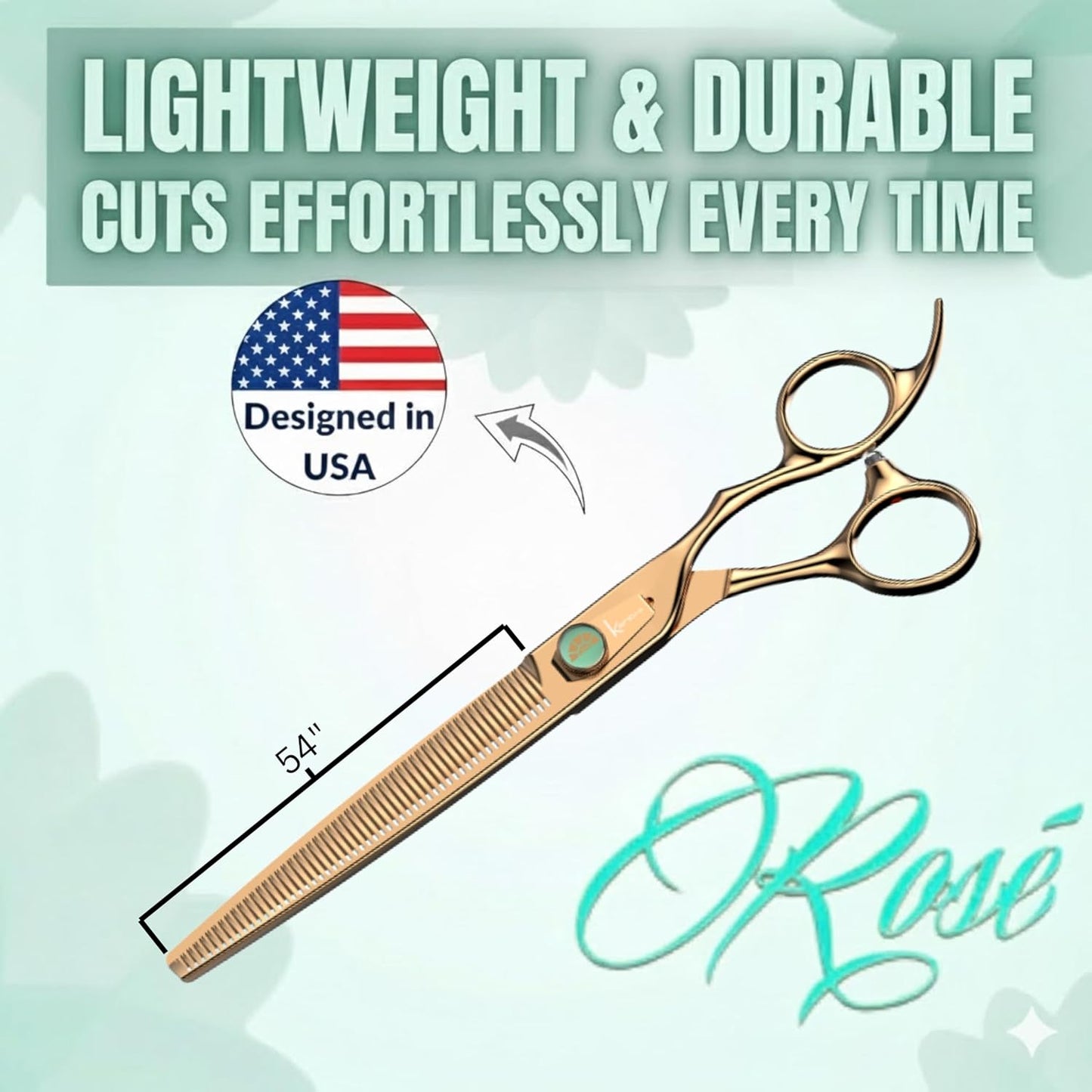 Kenchii Rose Dog Grooming Scissors, 54 Tooth Thinning Shears, Dog Scissors for Grooming, Ergonomic Design for Comfort and Precision, Heavy Duty, Durable and Sharp