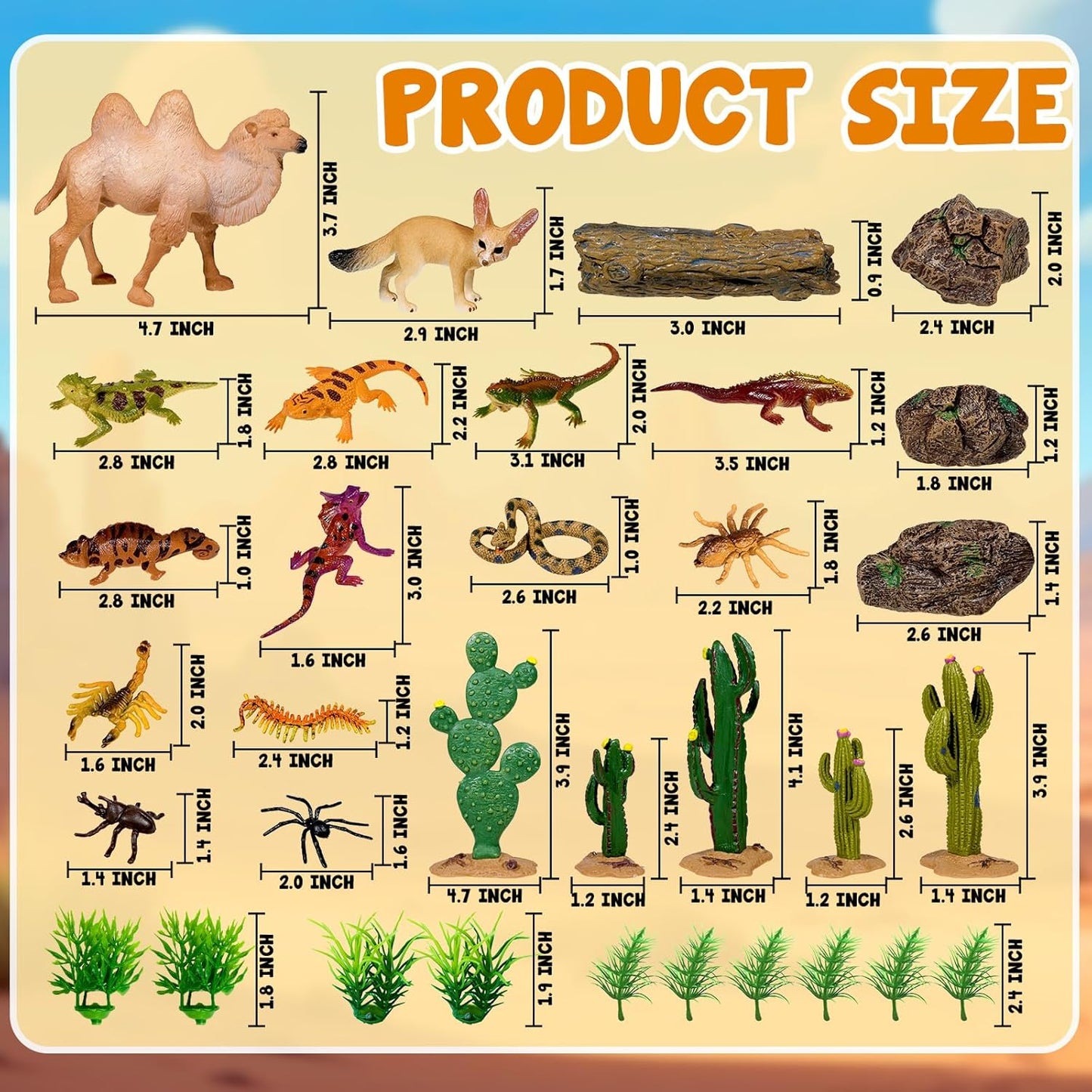 34 Pcs Desert Animals Figurines Set Model Trees Kit Desert Diorama Supplies Animals with Tree and Cactuses Figurines Resin Insects for Diorama Birthday Party