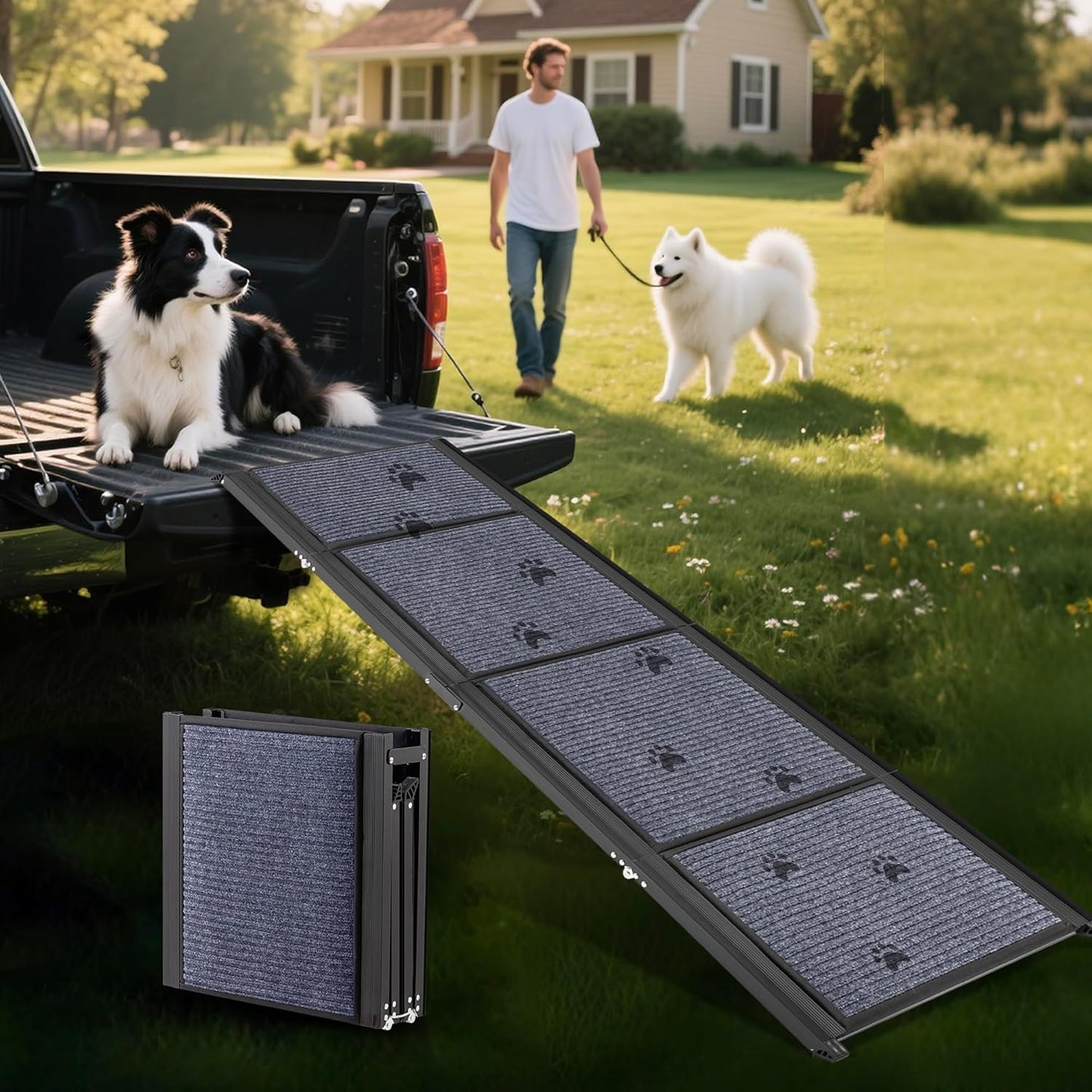 COSIEST Dog Ramp for Car, 70.9" L x 19.7" W Extra Wide Folding Dog Ramp for Large Dogs Up to 250LBS, Portable Pet Steps with Non-Slip Surface for SUV, Bed