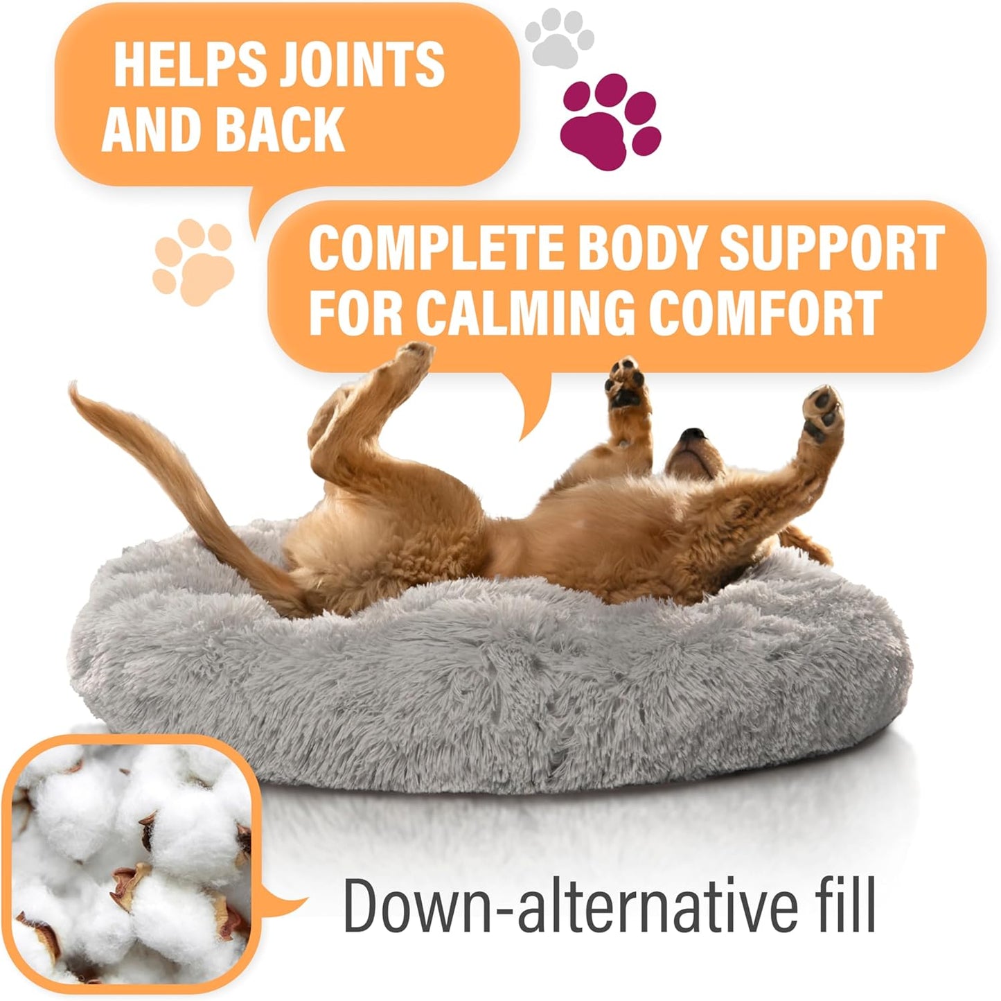 Active Pets Premium Large Donut Dog Bed, Fits Up to 100 lbs, Removable Cover & Washable Cushion, Plush Long Pile Faux Fur Fabric, Portable Dark Grey Pet Bed Furniture for Big Adult Canines & Cats