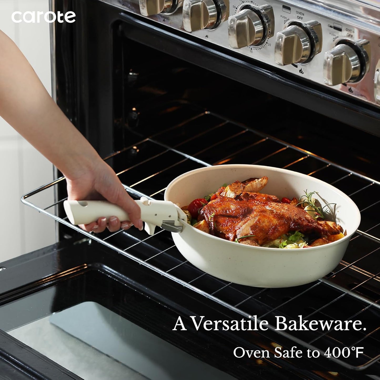 CAROTE 17pcs Pots and Pans Set, Nonstick Cookware Set Detachable Handle, Induction Kitchen Cookware Sets Non Stick with Removable Handle, RV Cookware Set, Oven Safe