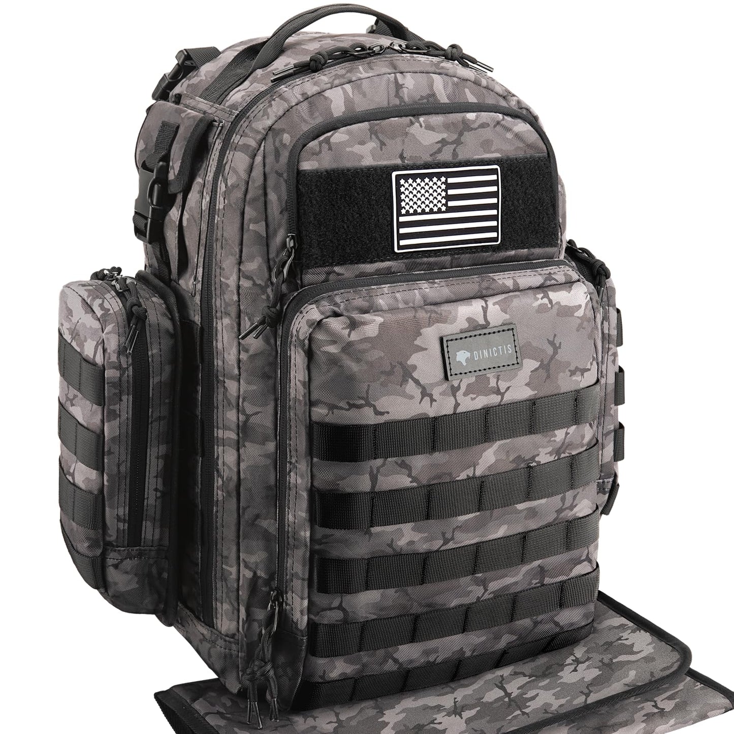 Dinictis Dad Diaper Bag, Mens Diaper Bag Backpack with Diaper Changing Mat, Military Diaper Backpack with Molle Webbing, Waterproof Pouch, Baby Wipes pocket, Insulated Bottle Pockets- Black Camo
