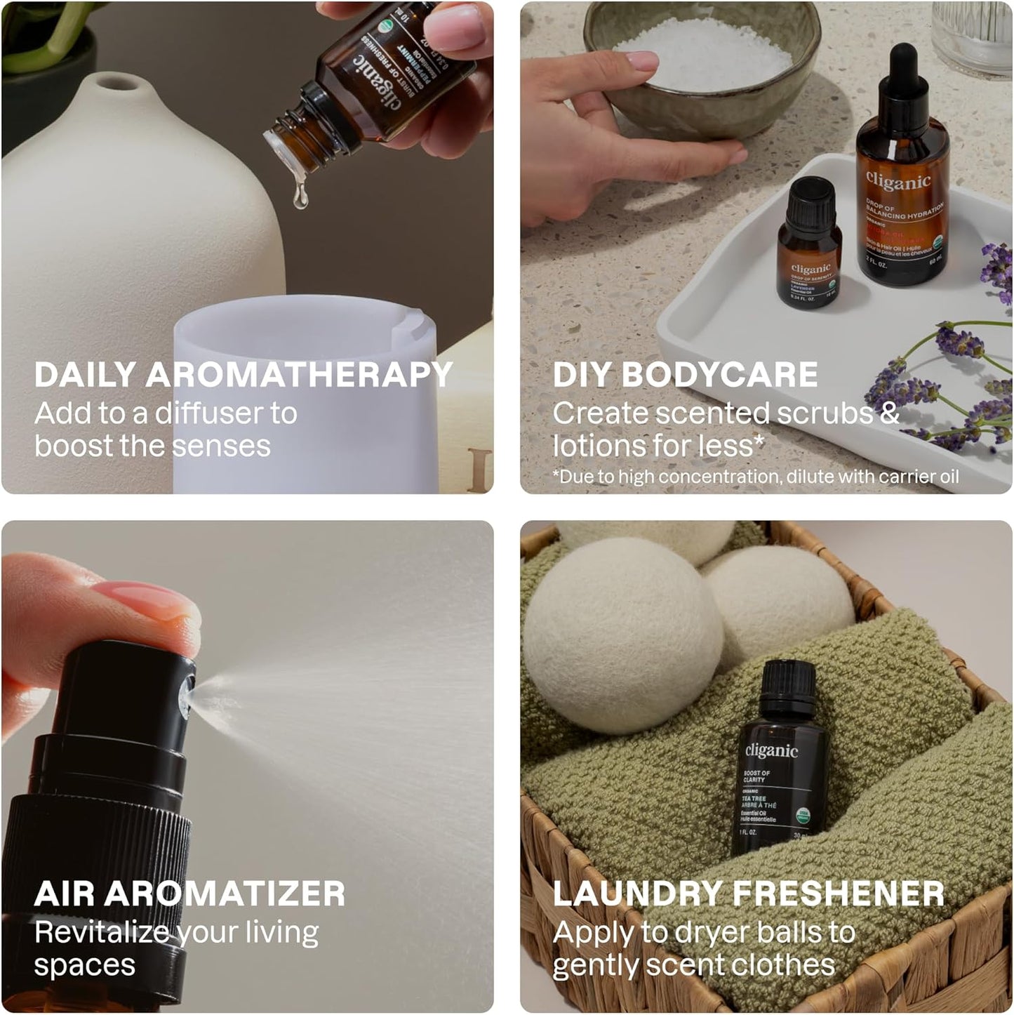 Cliganic Organic Aromatherapy Essential Oils Gift Set (Top 8 - The Iconics), 100% Pure - Peppermint, Lavender, Eucalyptus, Tea Tree, Lemongrass, Rosemary, Frankincense & Orange
