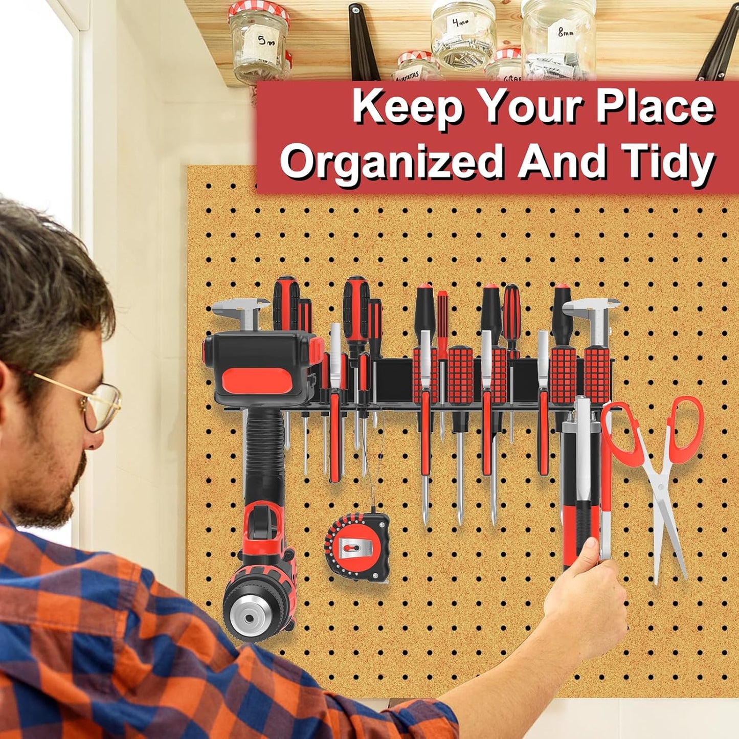 Metal Screwdriver Organizer, Wall Mount Plier Organizer Hammer Holder, Hand Tool Storage Rack for Garage Workshop Workbench(Black, 1PC)