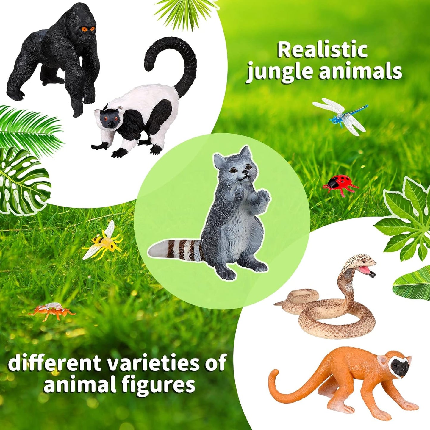 Jexine 25 Pack Rainforest Animals Figures for Kids Tropical Rainforest Diorama Supplies Kit for School Project Assorted Creature Toy Set Miniature Landscape Birthday Party Favors