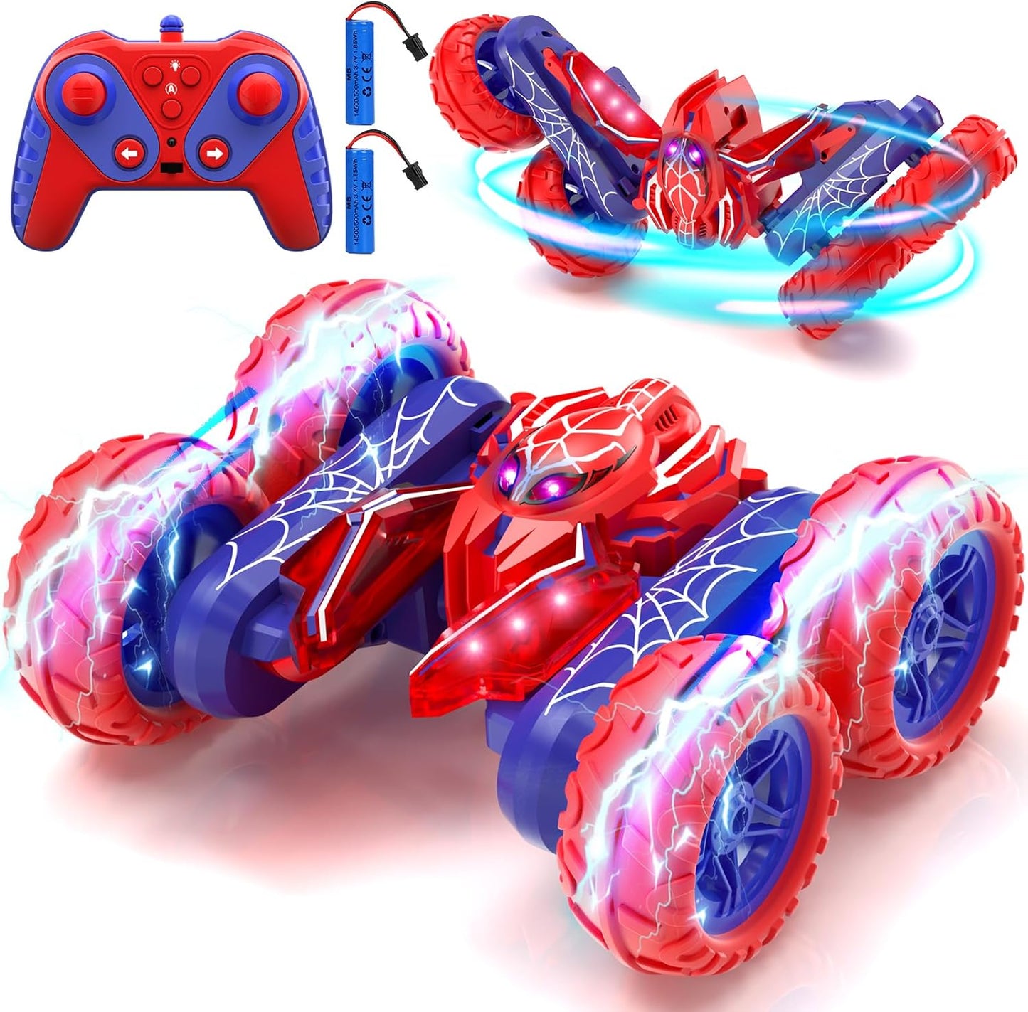 Spider Remote Control Cars for Boys 4-7, 360° Spinning RC Stunt Car with 2 Batteries Cool Lights Toys Birthday Gift for Boys 4 5 6 7 8 9 10 11 12 Year Old