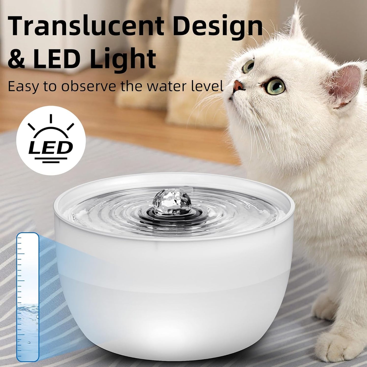 Casfuy W8 Stainless Steel Dog & Cat Water Fountain with LED Light, White, 102-fl oz