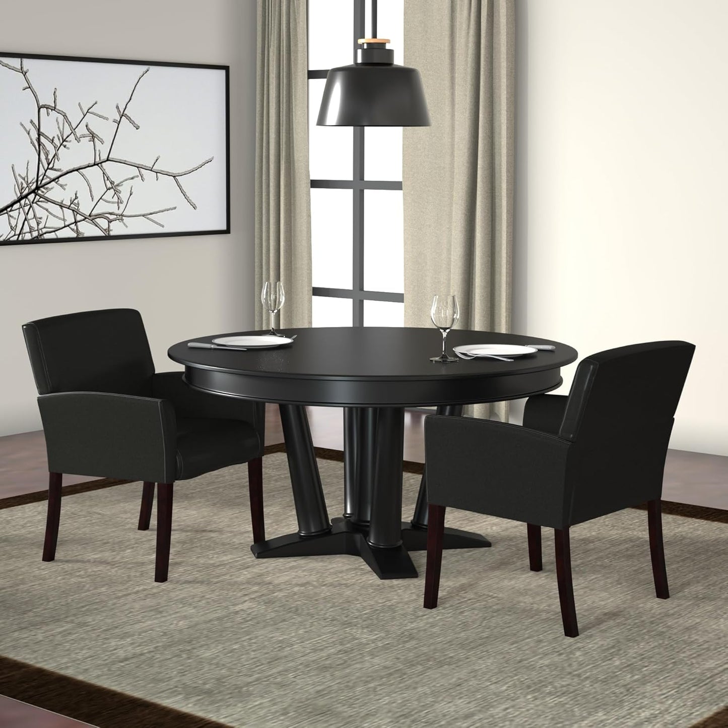 Boss Office Products Box Arm Guest Chair with Mahogany Finish in Black, 250 (B619)