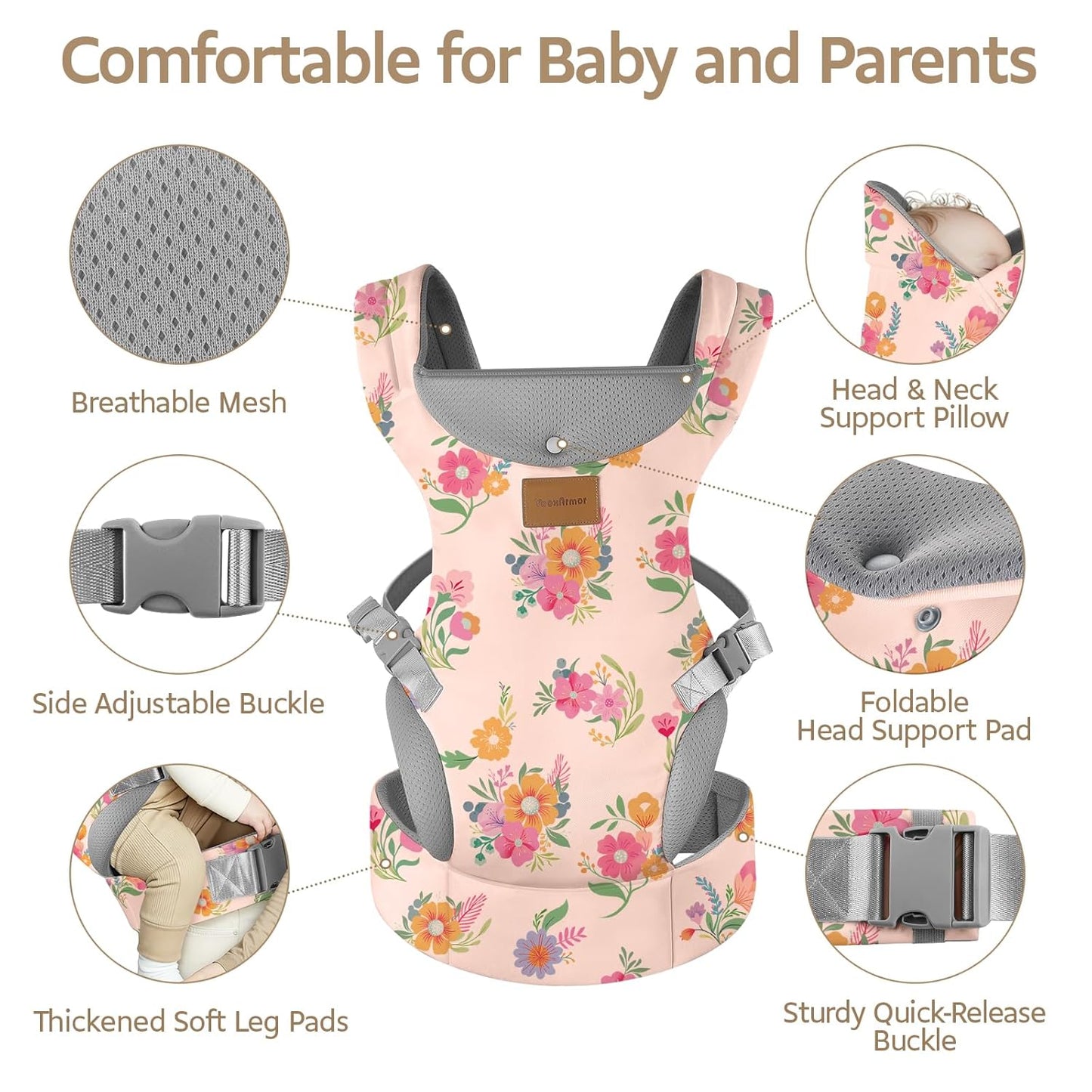 Baby Carrier, Ergonomic Adjustable Toddler Carriers for 7-33 Lbs, Cozy Lightweight Infant Carrier with Neck Support, Baby Chest Carriers with Lumbar Support for Parents (4-36 Months)