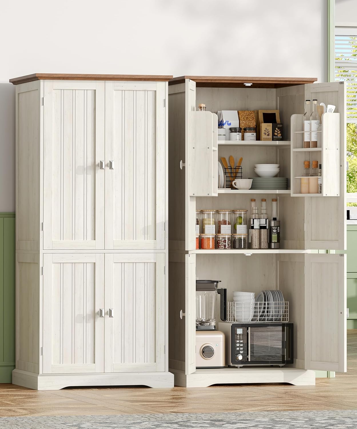 53.1" H Tall Bathroom Storage Cabinet with 4 Door Shelves, Linen Bathroom Floor Cabinet with 4 Doors, Pantry Cabinet for Bathroom, Living Room, Kitchen, Rustic White