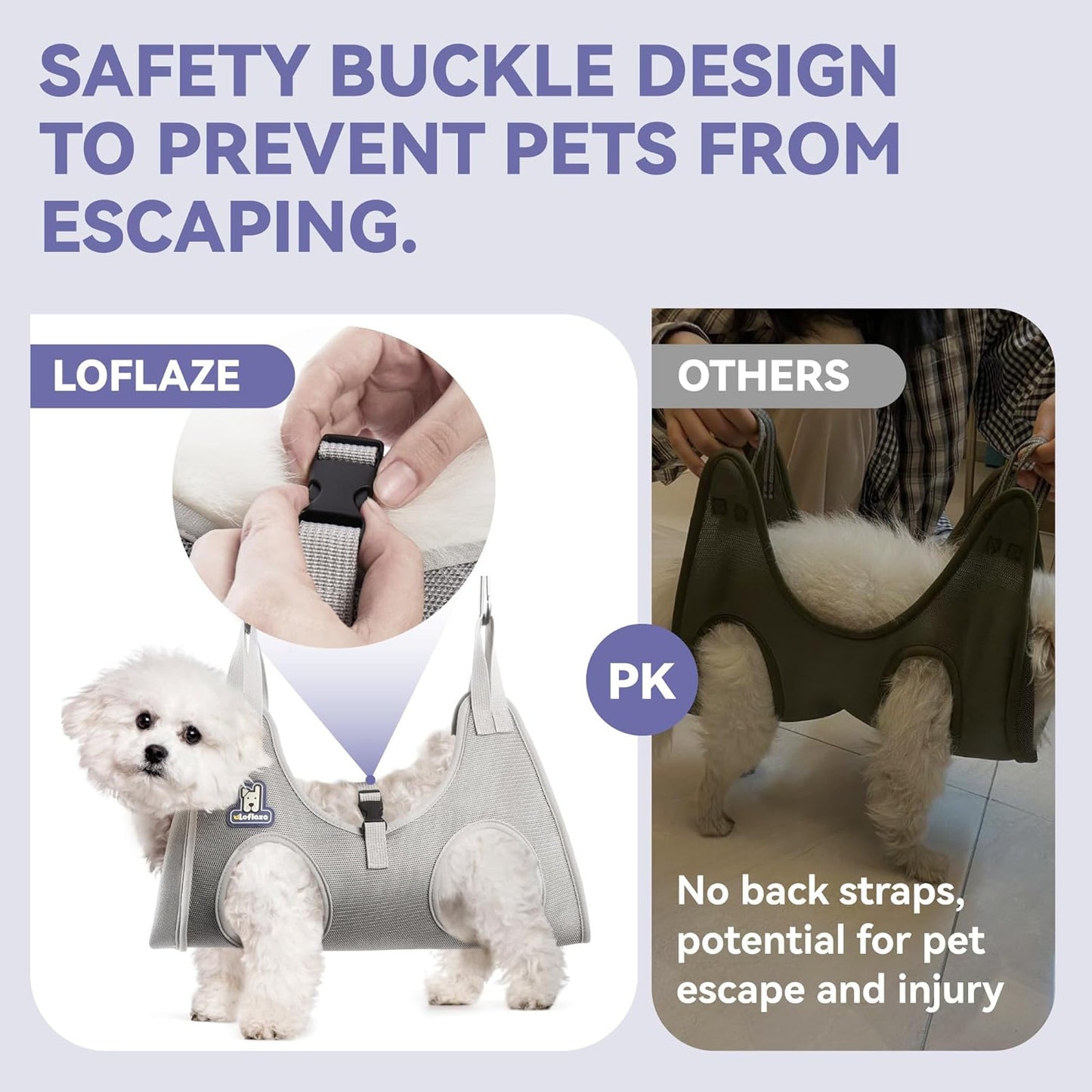 Dog Grooming Hammock Harness for Dogs & Cats with Pet Nail Clipper Trimmer - Cat Hanger Sling for Trimming Clipping Nails- Dog Hammock Restraint Bag for Small Medium Large pet （ Purple L）