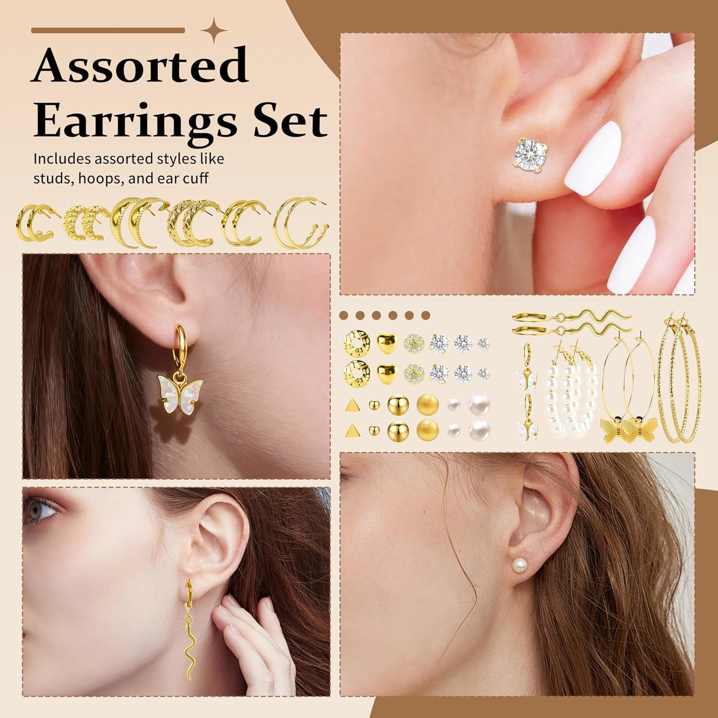 86 Pcs Gold Jewelry Set for Women, Alloy Plated Fashion Set with 17 Necklace, 15 Bracelets, 16 Stud Earrings, 11 Hoop Earrings, 22 Rings, 5 Ear Cuff for Friendship Party Birthday Gifts