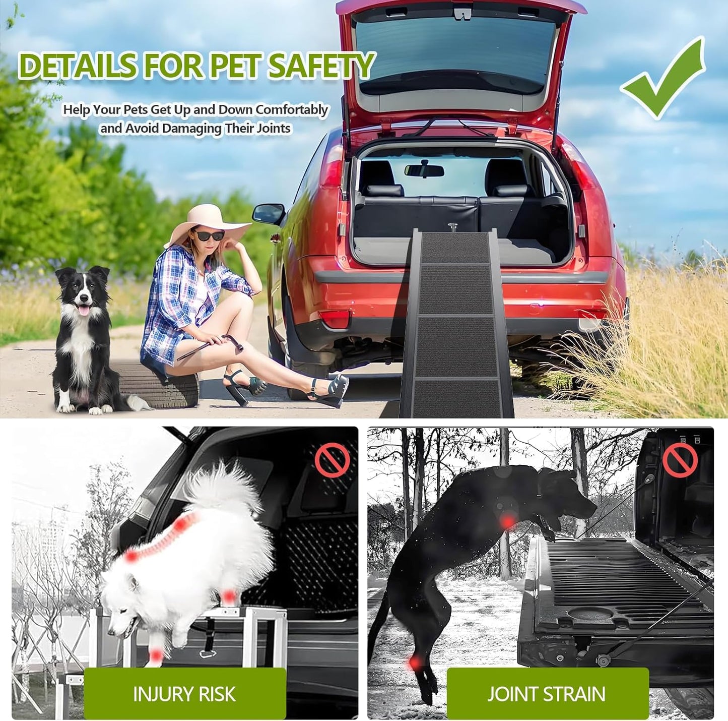 Dog Ramp for Cars SUV Truck-17.3x71in Heavy Duty Foldable Wide Outdoor Pet Stairs with Non-Slip Surface Portable Folding Design for Large Dogs Up to 250lbs (63" L x 17.3" W)